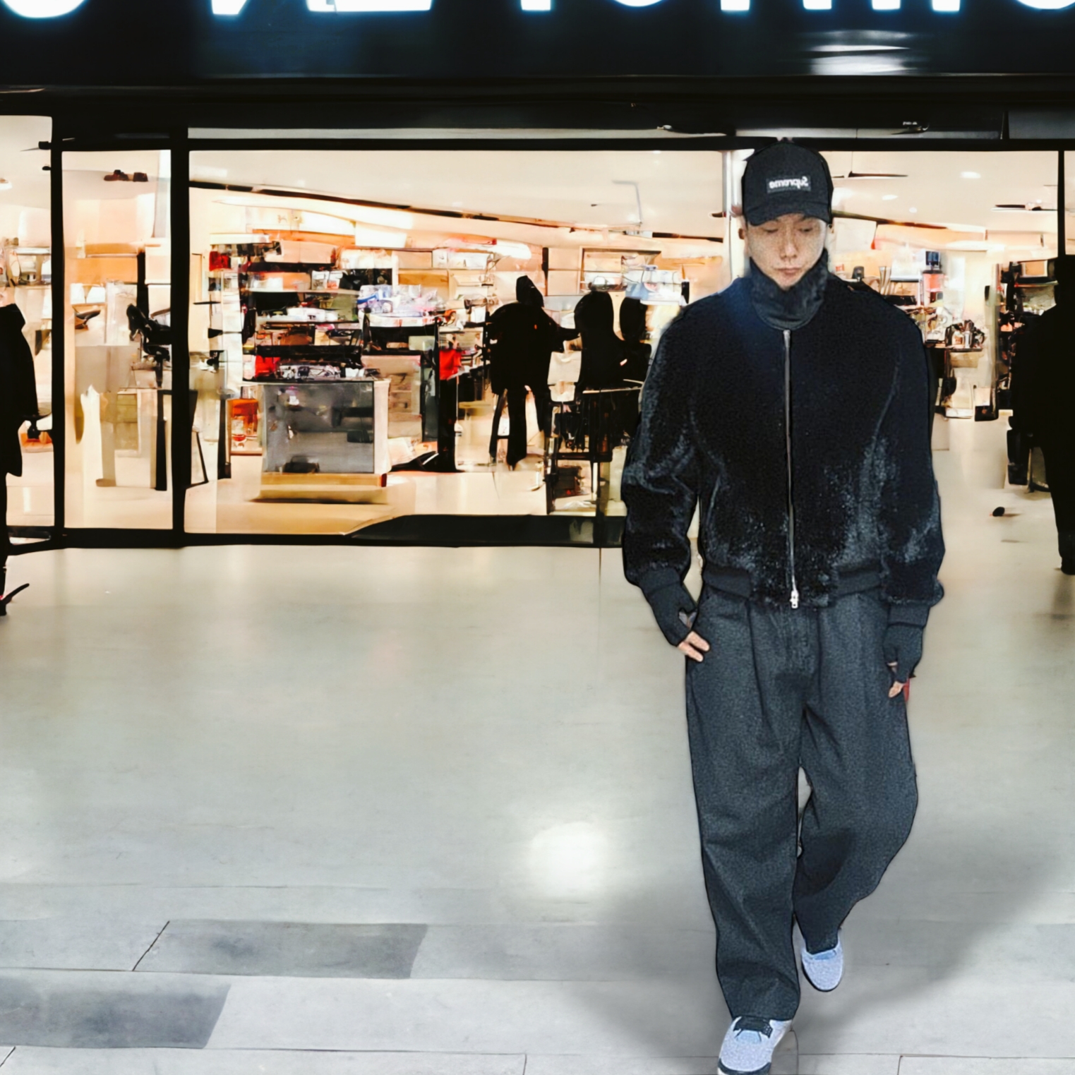 Jordan 4 Retro University Blue, Supreme Washed Chino Twill Camp Cap Black 착용 스타일 - 1