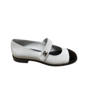 (W) Chanel Mary Jane Patent Calfskin & White Black