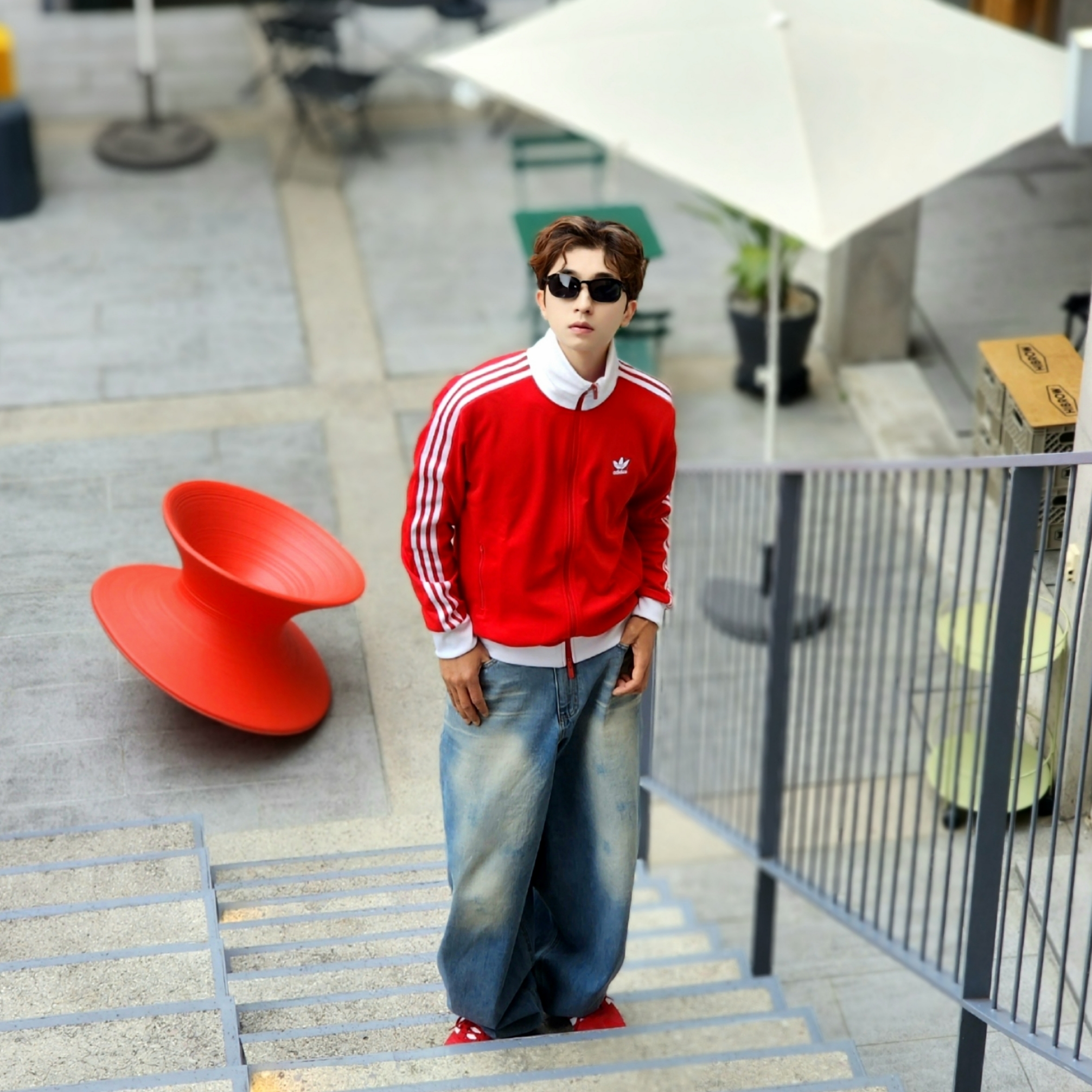 Adidas Gazelle Power Red, Adidas Adicolor Classic Beckenbauer Track Top Better Scarlet White - KR Sizing 착용 스타일 - 8