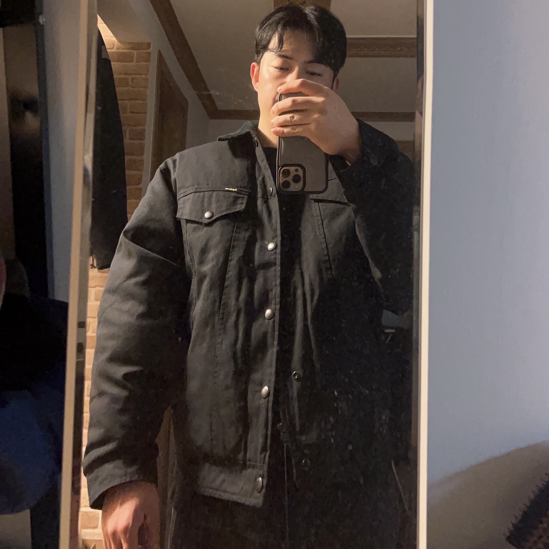 Supreme x Schott Canvas Down Trucker Jacket Black - 22FW 착용 스타일