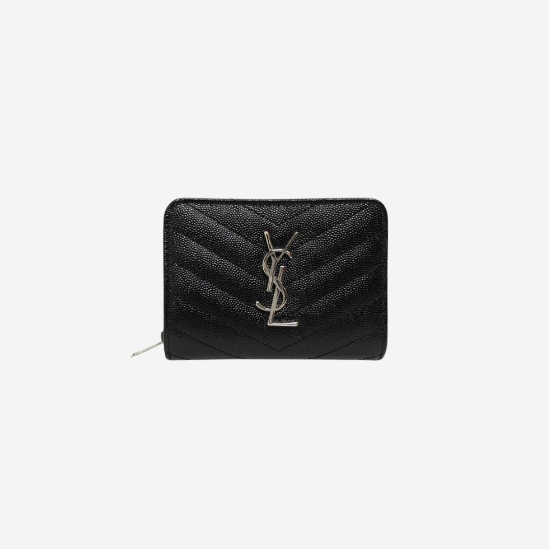 Saint Laurent Cassandre Matelasse Compact Zip Around Wallet in Grain De Poudre Embossed Leather Black 상세 이미지 1