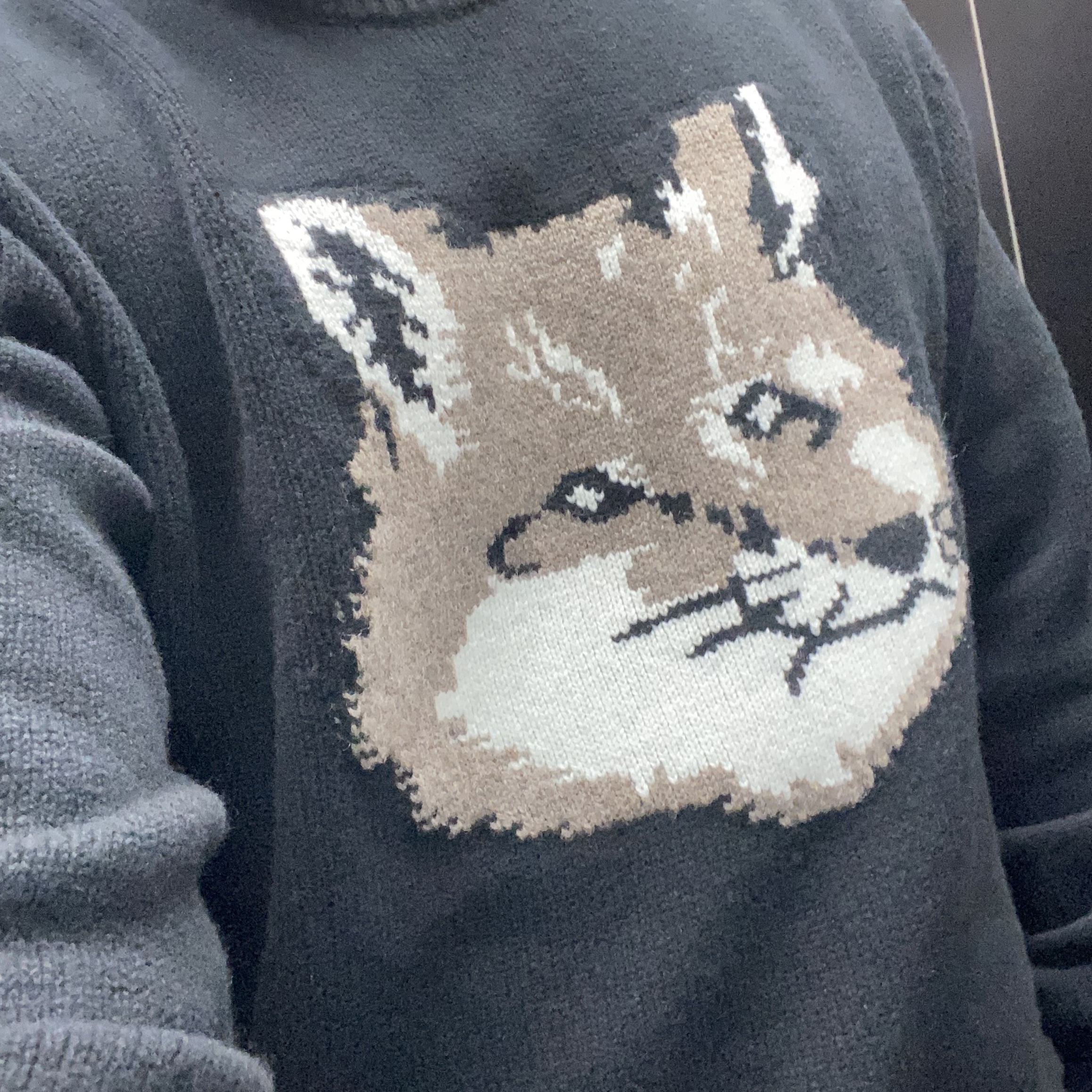 Maison Kitsune Big Fox Head Pullover Knit Black 착용 스타일