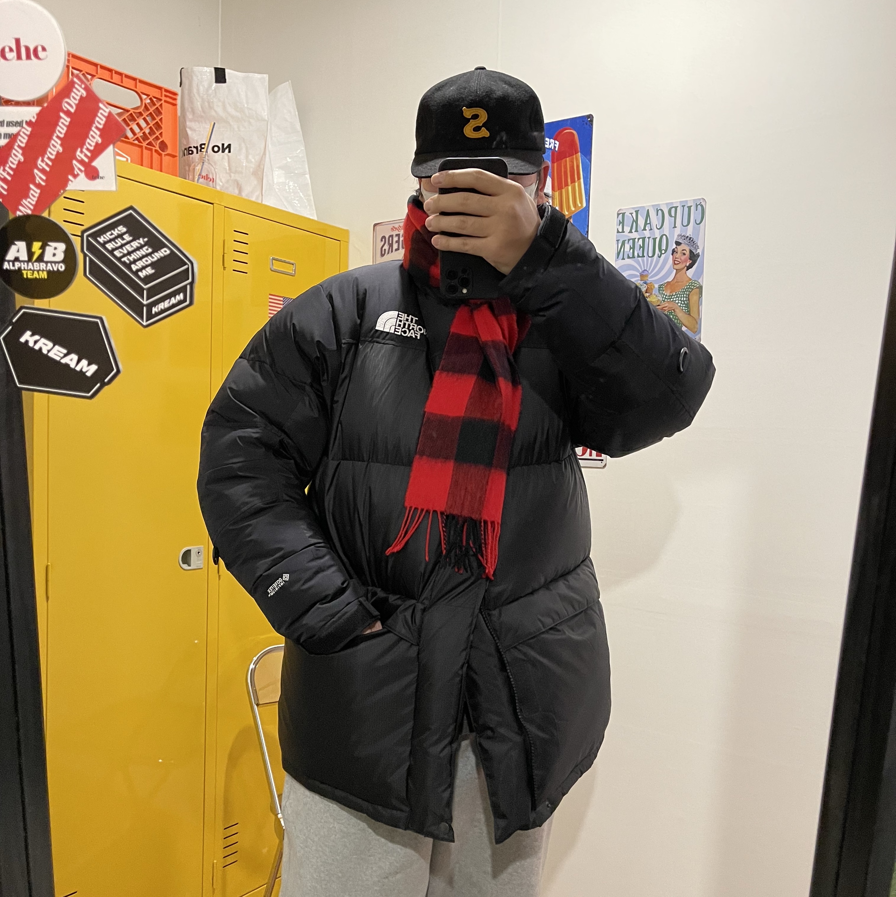 The North Face Him Down Parka Black 착용 스타일