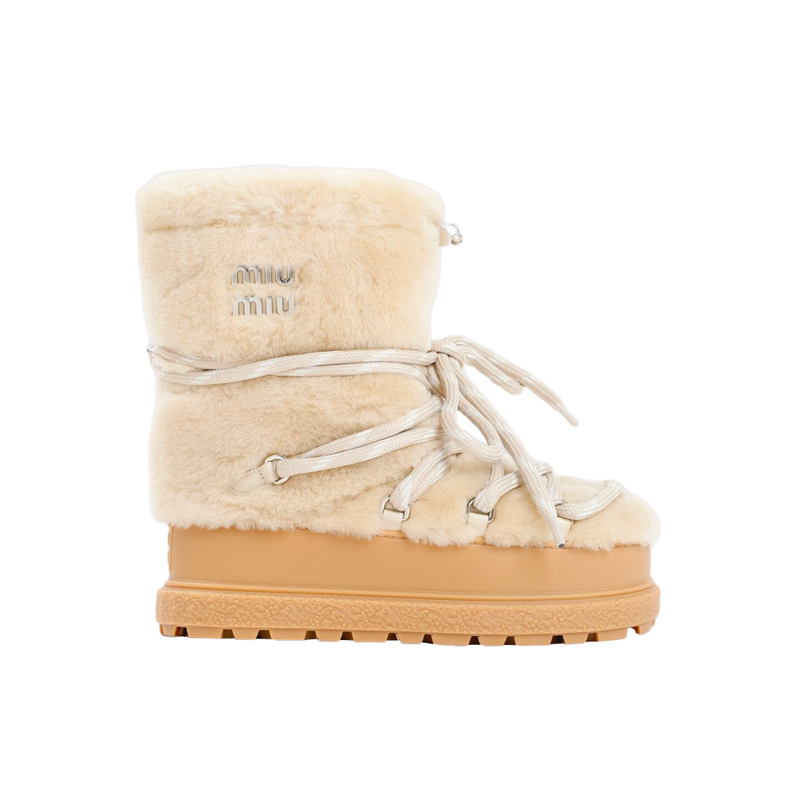 (W) 미우 미우 머튼 퍼 부츠 에크루((W) Miu Miu Mutton Fur Boots Ecru) - 1