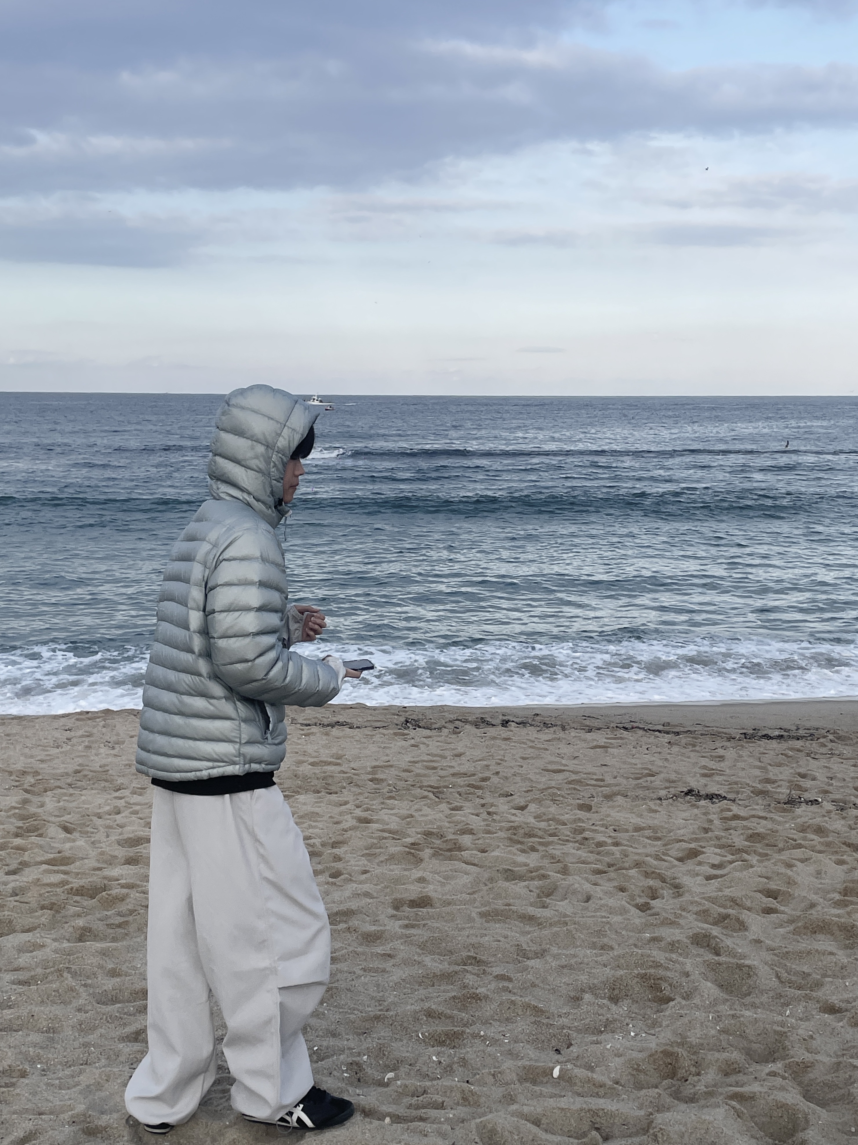 Sansan Gear Suffix Puffer Jacket Sky Blue - 23FW, Sansan Gear Suffix Puffer Jacket Grey - 22FW 착용 스타일