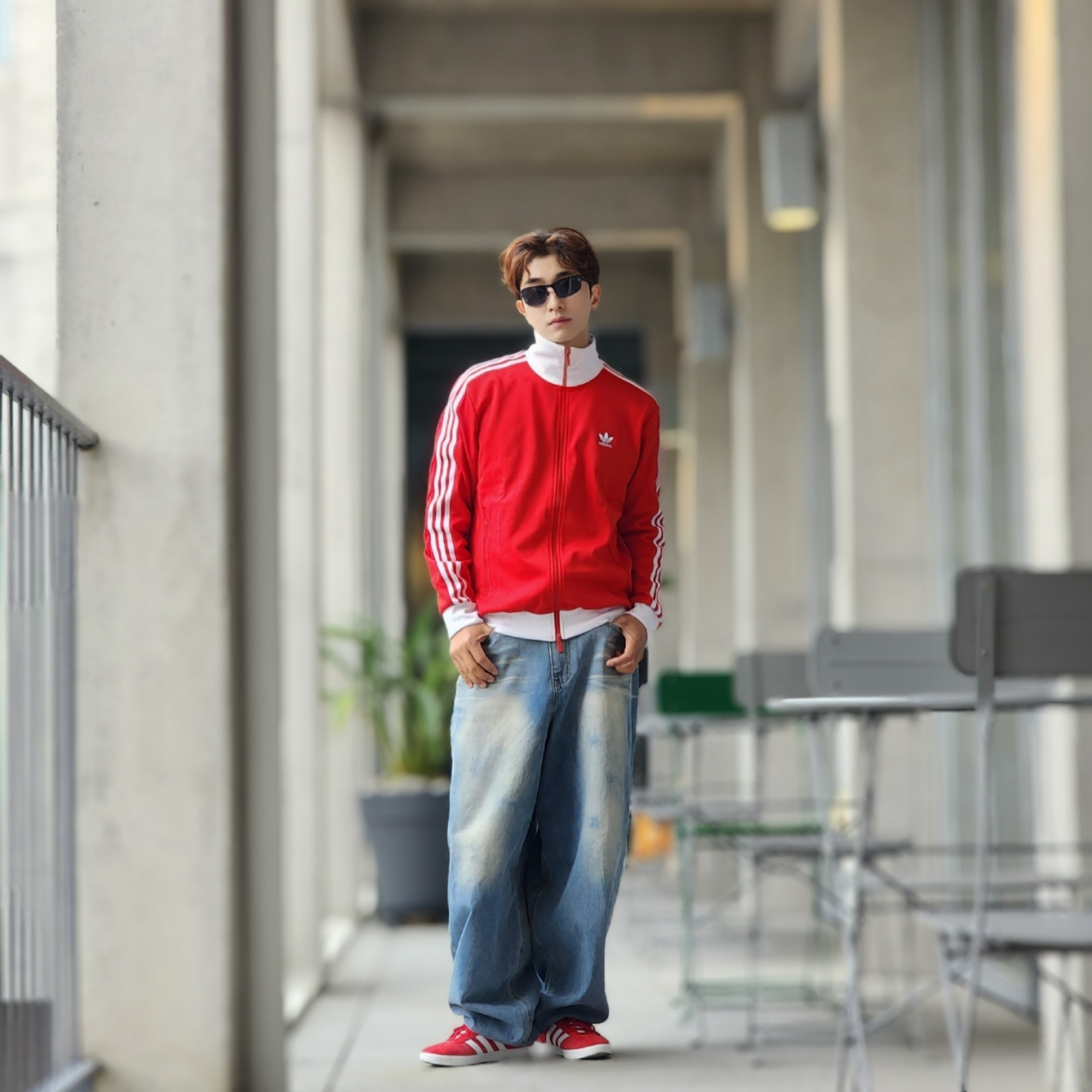 Adidas Gazelle Power Red, Adidas Adicolor Classic Beckenbauer Track Top Better Scarlet White - KR Sizing 착용 스타일 - 5