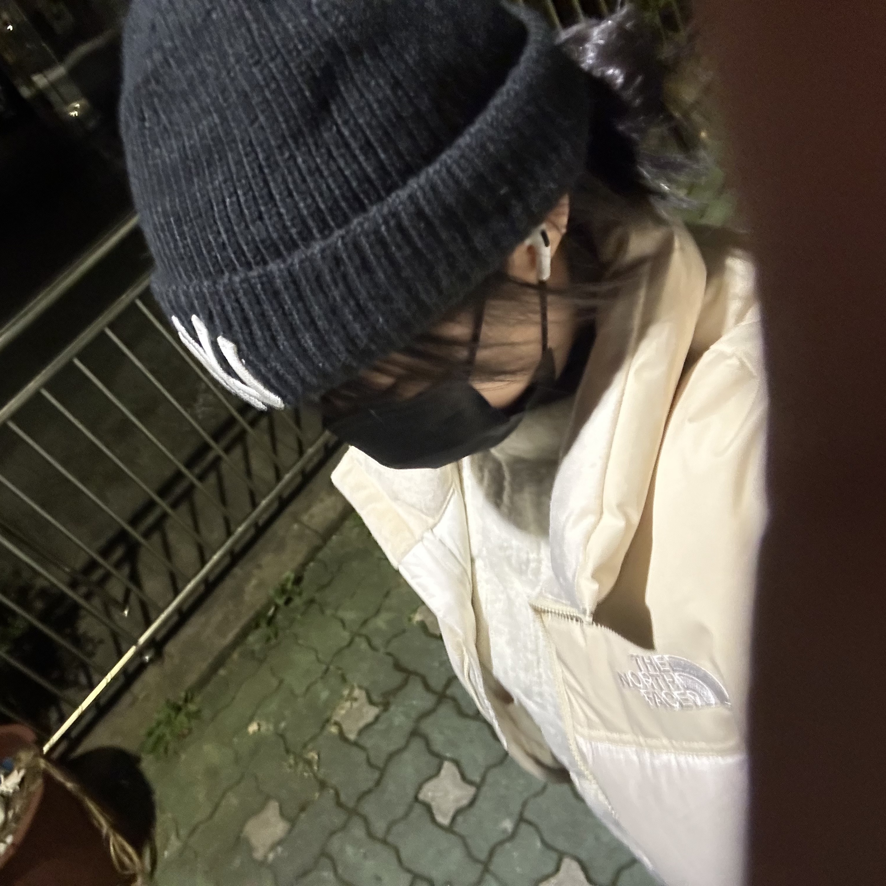 (W) The North Face White Label Novelty Nuptse Down Jacket Cream 착용 스타일