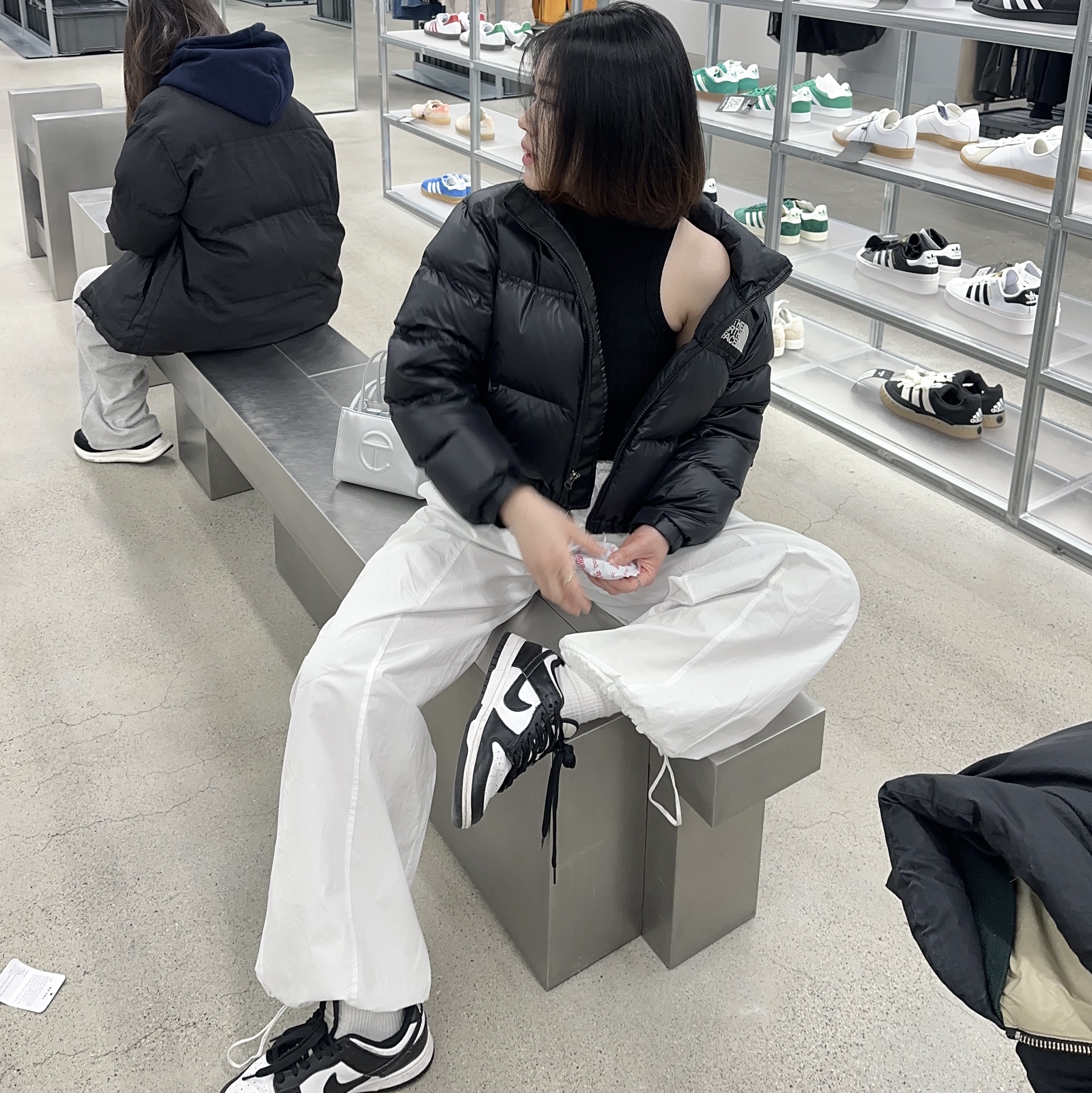 Telfar Small Shopping Bag Silver, (W) The North Face Nuptse Short Jacket Black 착용 스타일 - 1