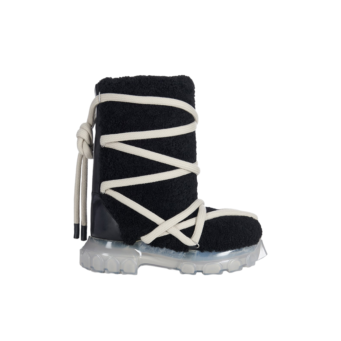 릭 오웬스 램 셔링 리얼 퍼 룩소르 루나 트랙터 부츠 블랙 클리어