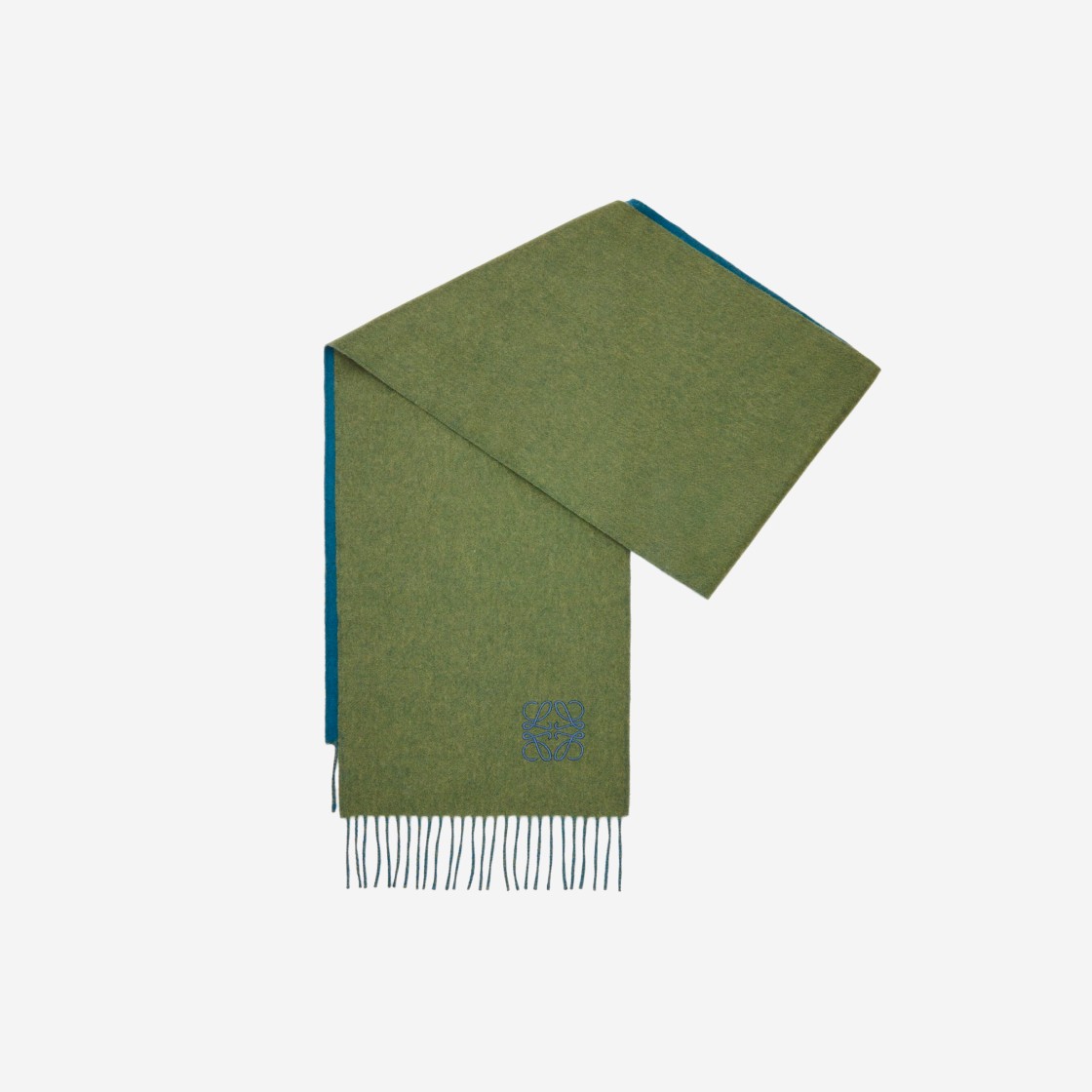 Loewe Bicolour Scarf In Wool and Cashmere Khaki Green Blue 상세 이미지 1