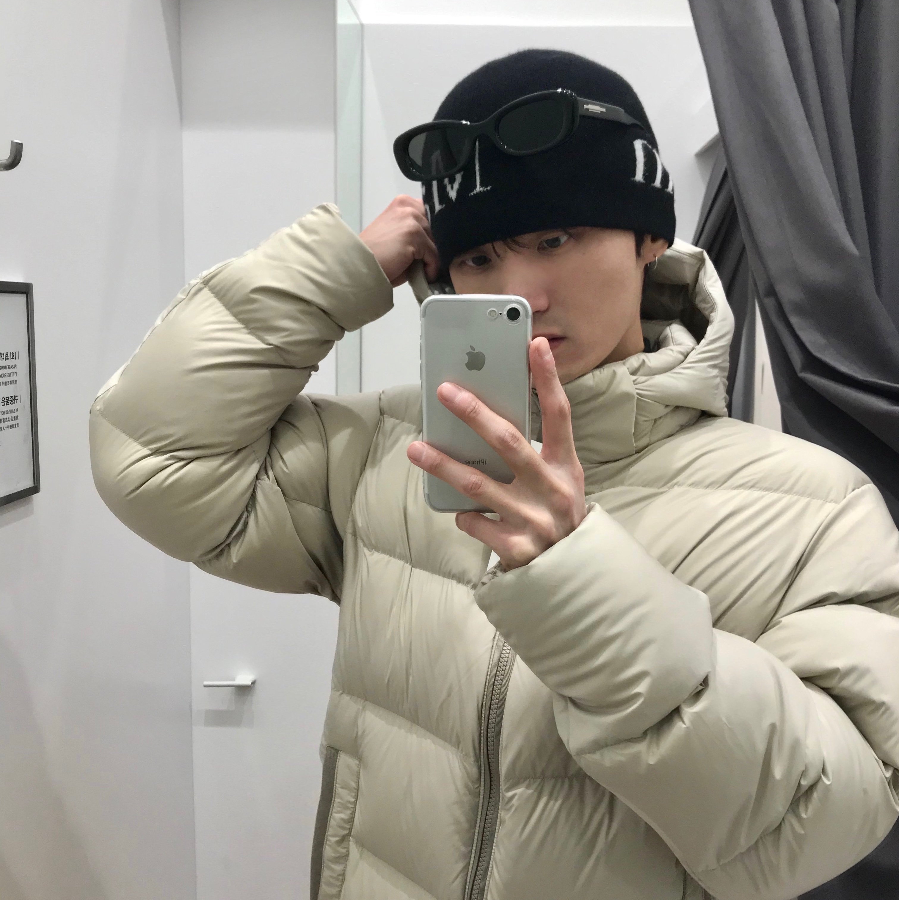 Matin Kim Logo Jacquard Short Beanie Black, Gentle Monster Tambu 01 Black 착용 스타일