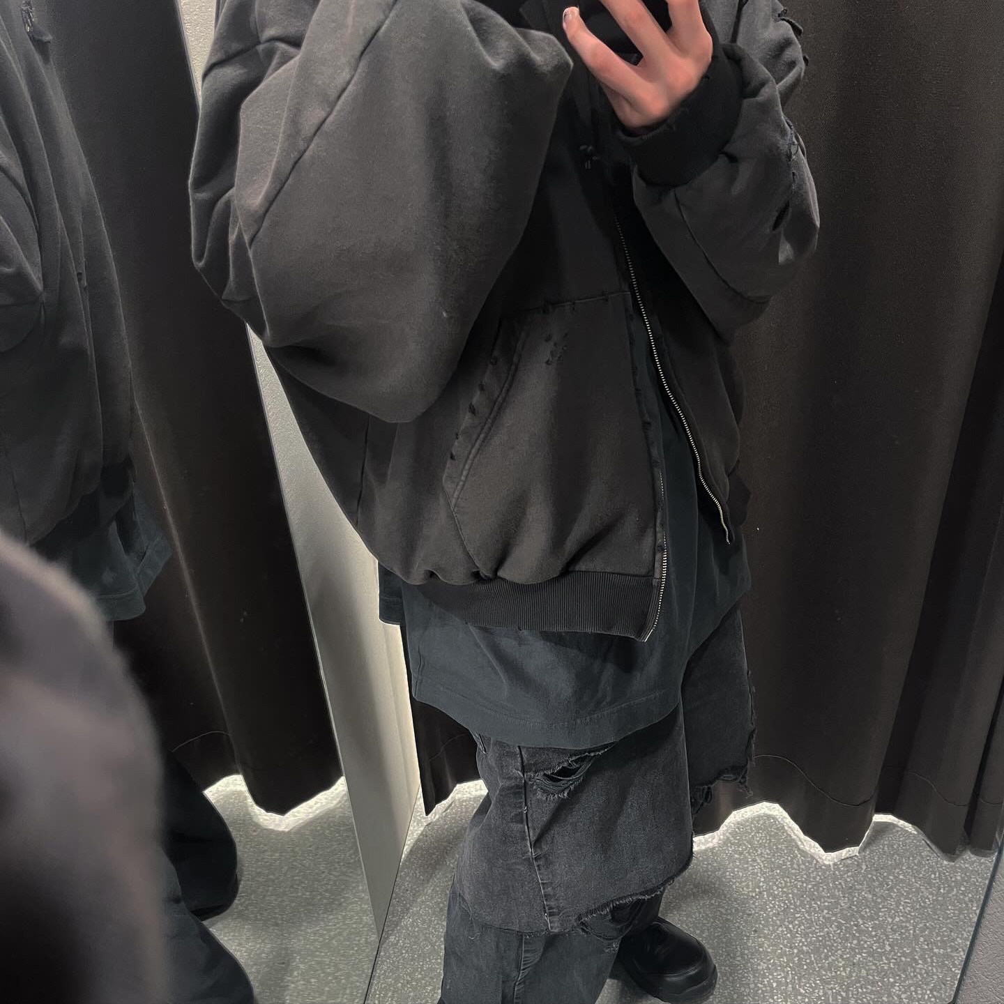 Asics Winjob CP111 Black, Project G/R Distressed Layer Zip Hoodie Faded Black 착용 스타일 - 2