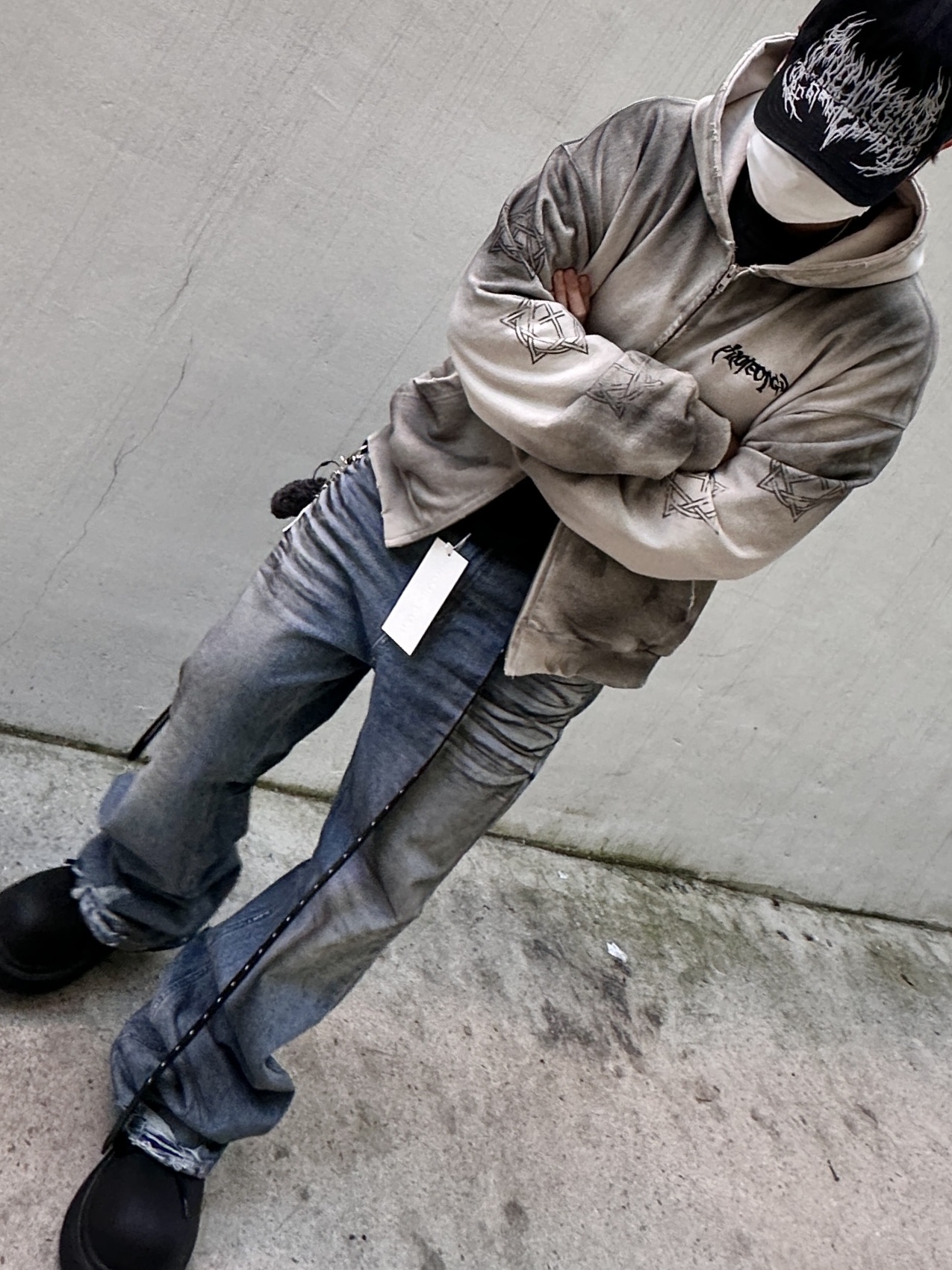 Project G/R Furious Logo Applique Zip Hoodie Grey - 10 Corso Como Exclusive, Project G/R Flare Jeans Blue 착용 스타일 - 4