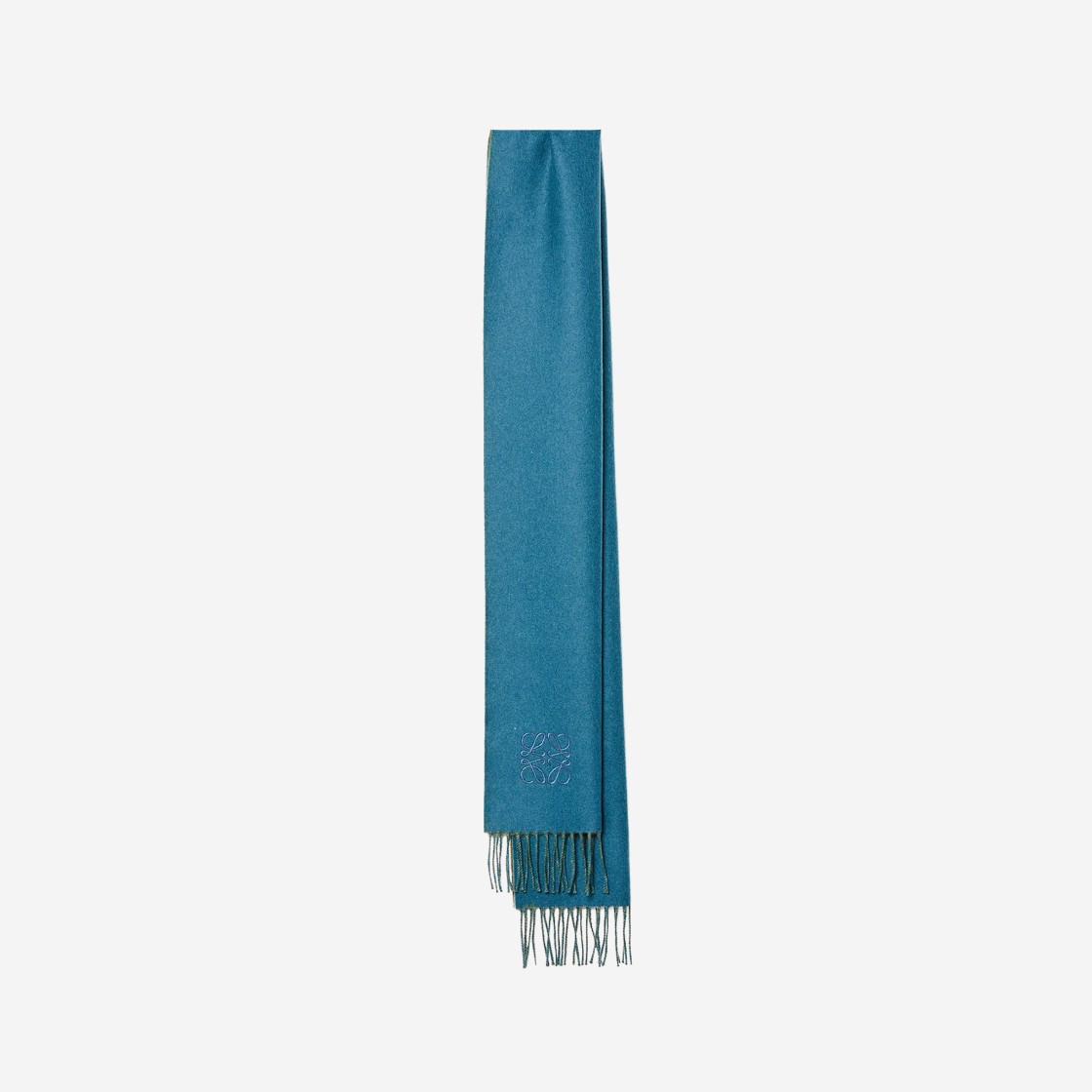 Loewe Bicolour Scarf In Wool and Cashmere Khaki Green Blue 상세 이미지 3