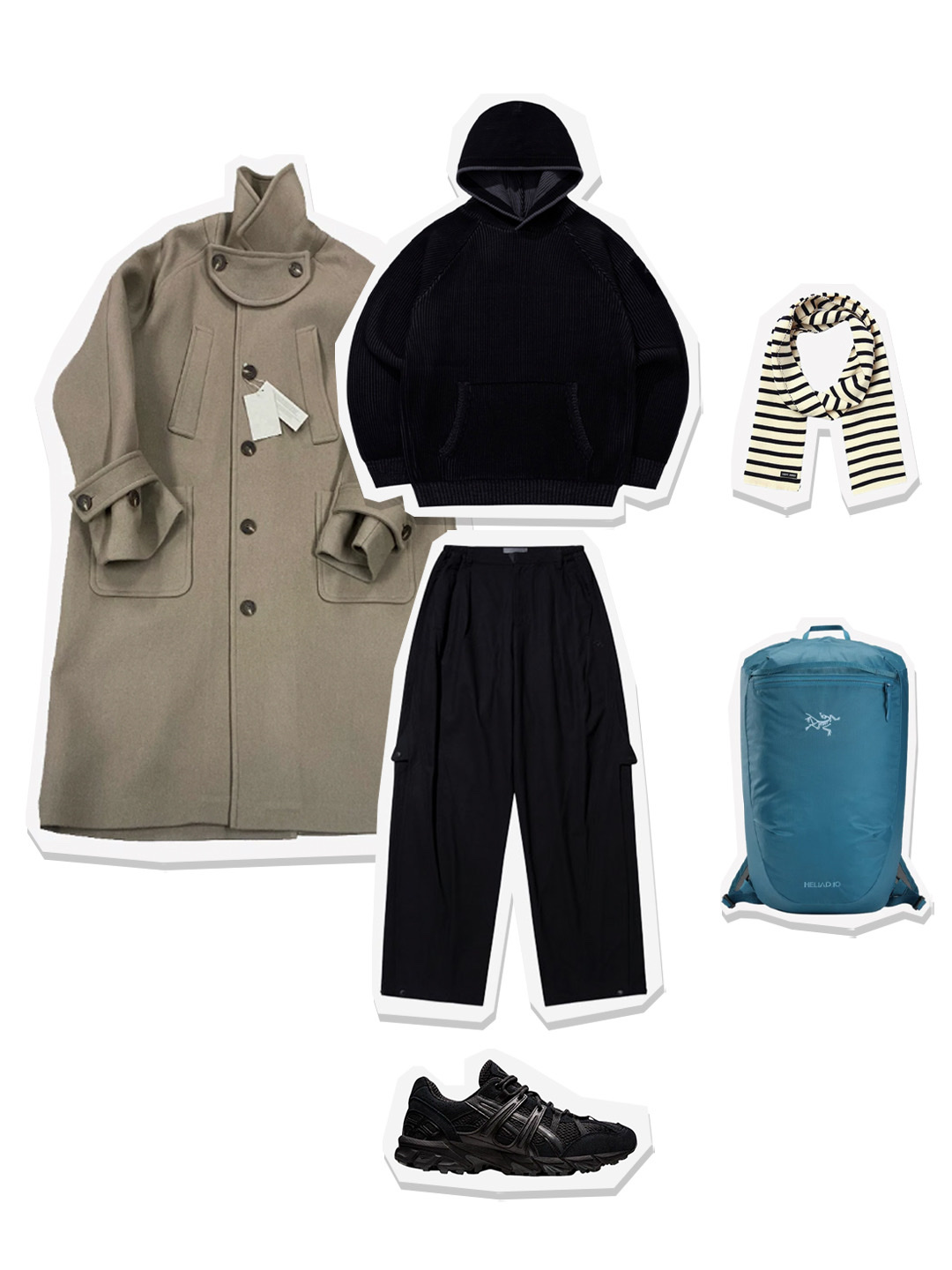 Undermycar Legion.02 Balmacaan Oversized Wool Coat Beige, Sansan Gear Hooded Knit Black  - 23FW 착용 스타일 - 1
