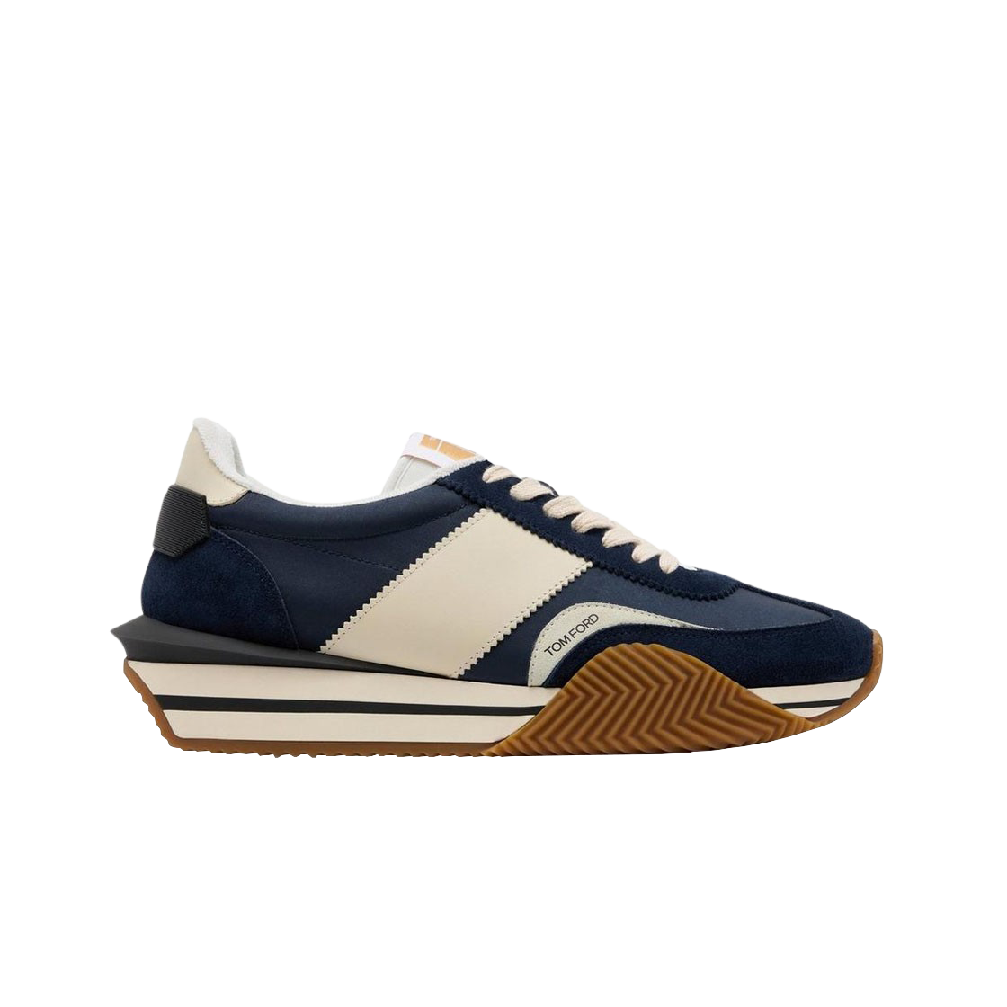 J1292-LCL134N-5L003 Tom Ford Suede Technical Fabric James Sneakers Midnight Blue Beige Cream