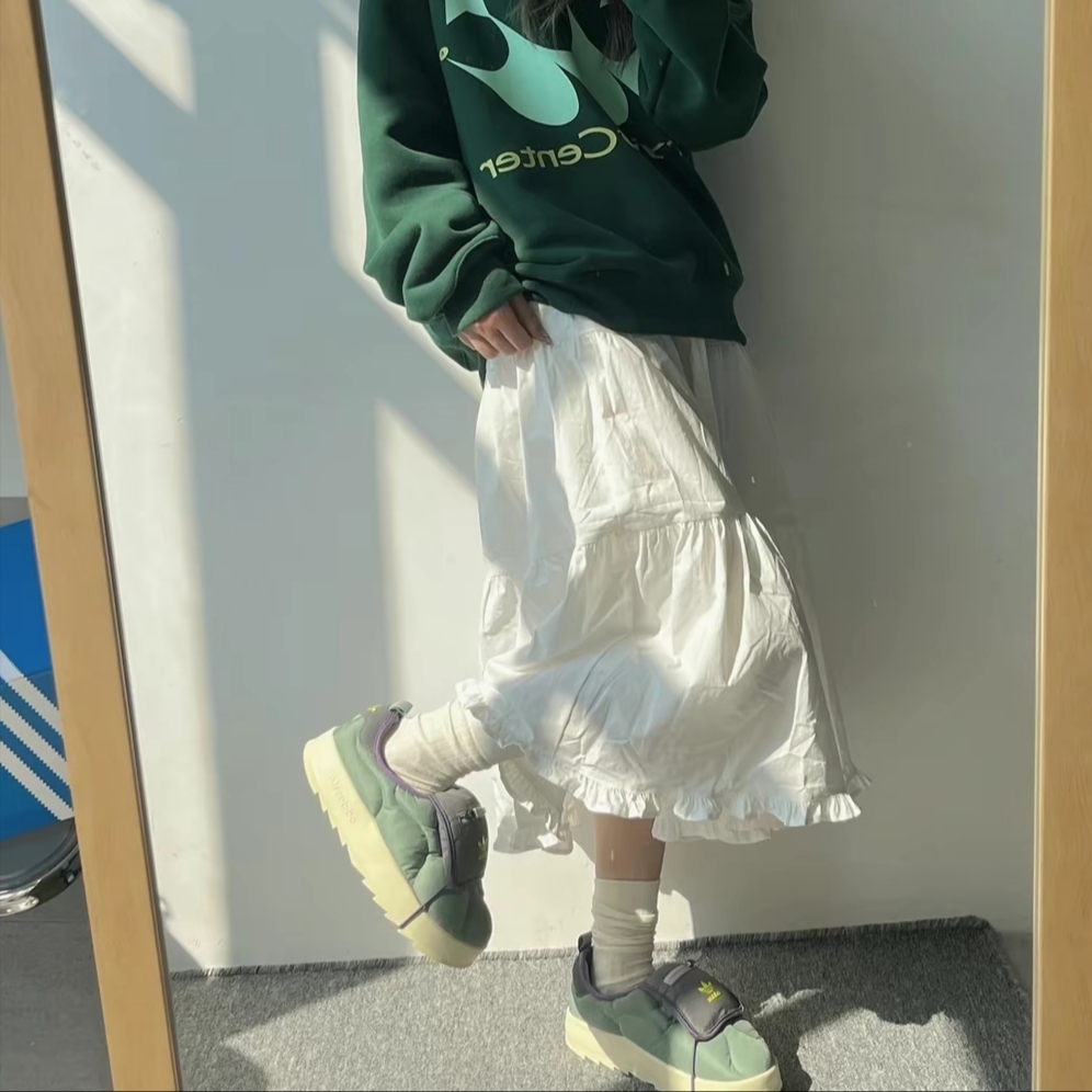 Adidas Puffylette Silver Green Grey 착용 스타일 - 5