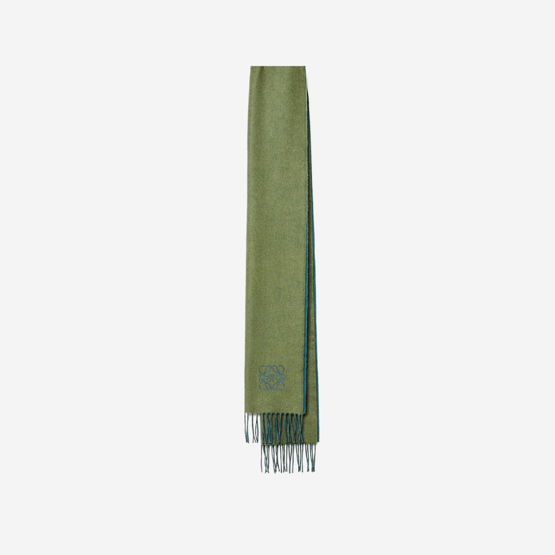 Loewe Bicolour Scarf In Wool and Cashmere Khaki Green Blue 상세 이미지 2