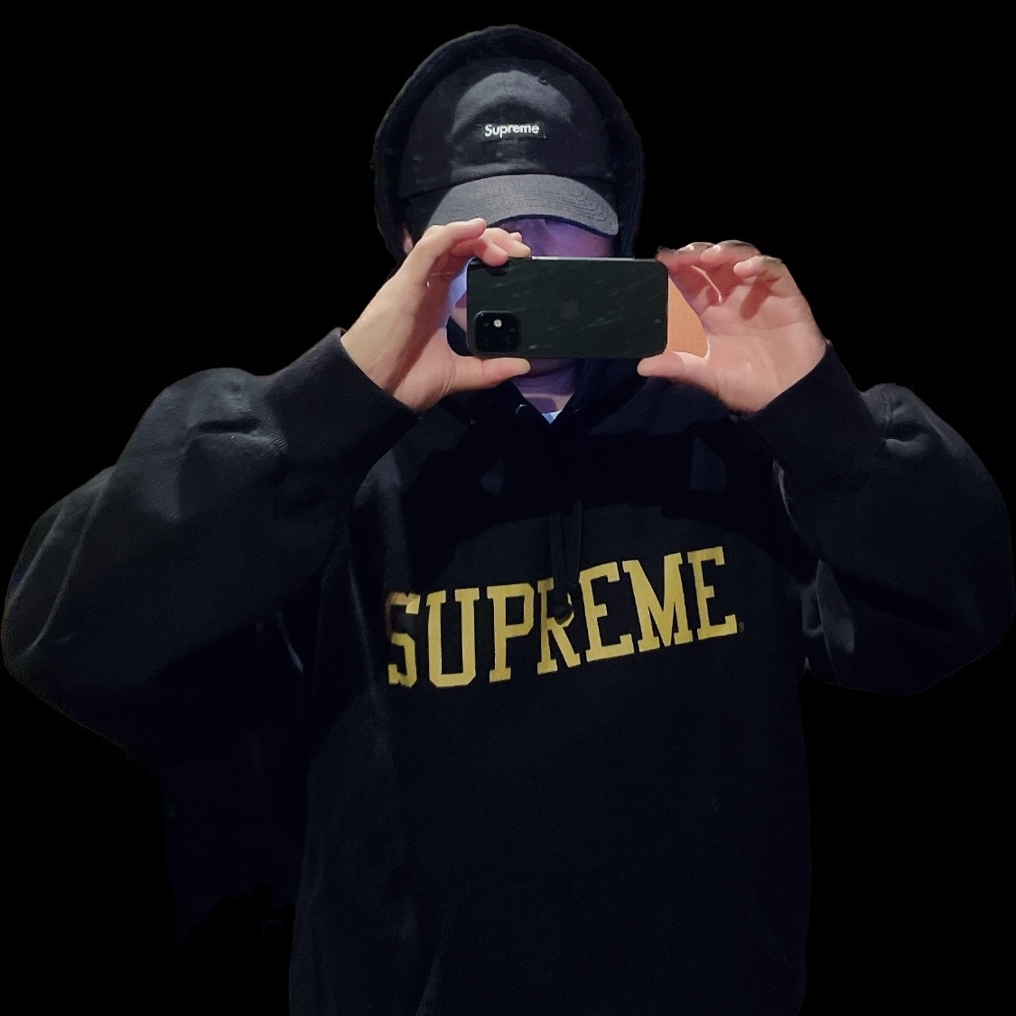 Supreme Varsity Hooded Sweatshirt Black - 23FW, Supreme Brushed Cordura Small Box 6-Panel Black - 22FW 착용 스타일