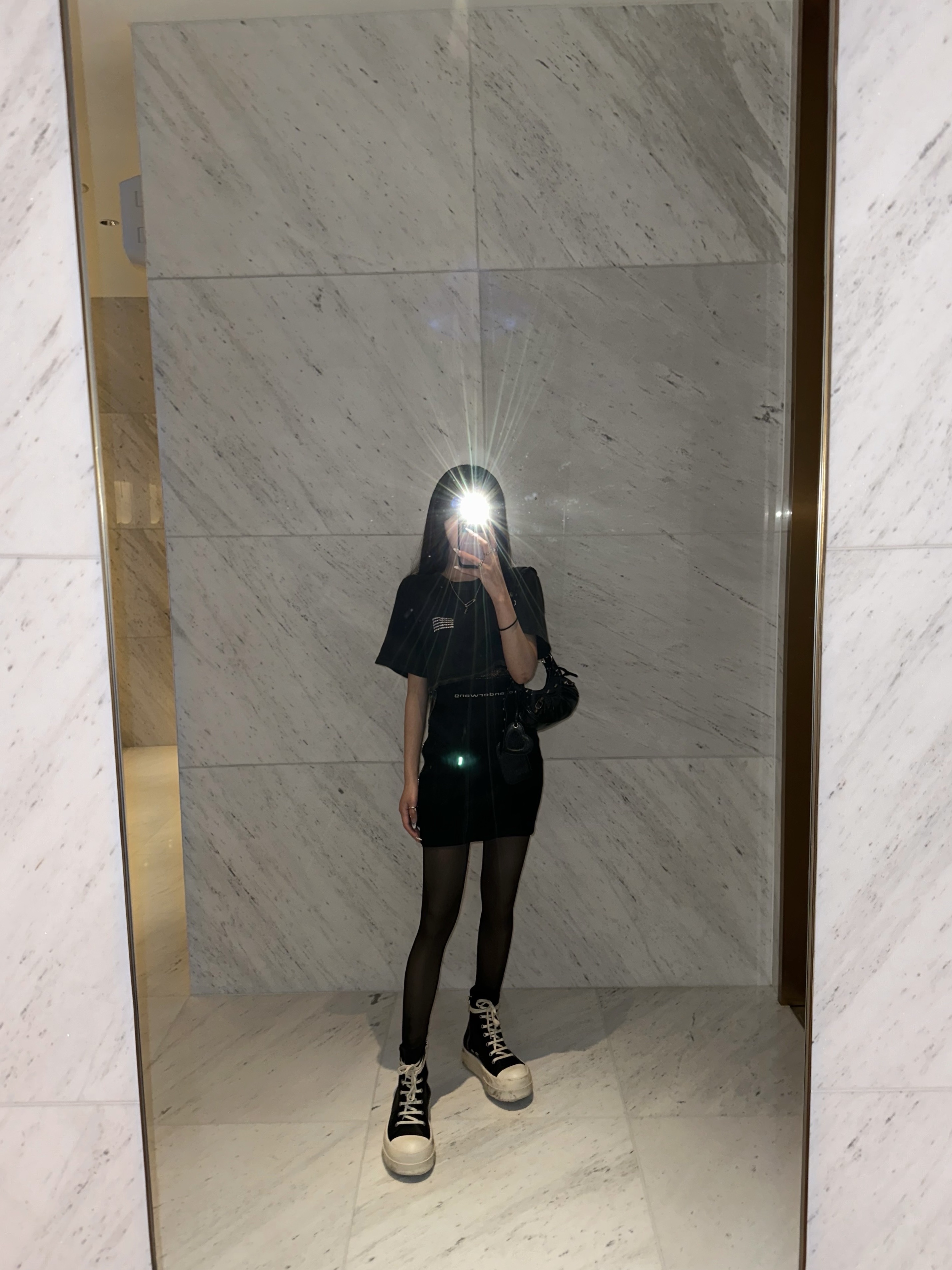 (W) Alexander Wang Logo Elastic Mini Skirt in Ribbed Jersey Black, Balenciaga Shrunk Bomber Black 착용 스타일 - 4