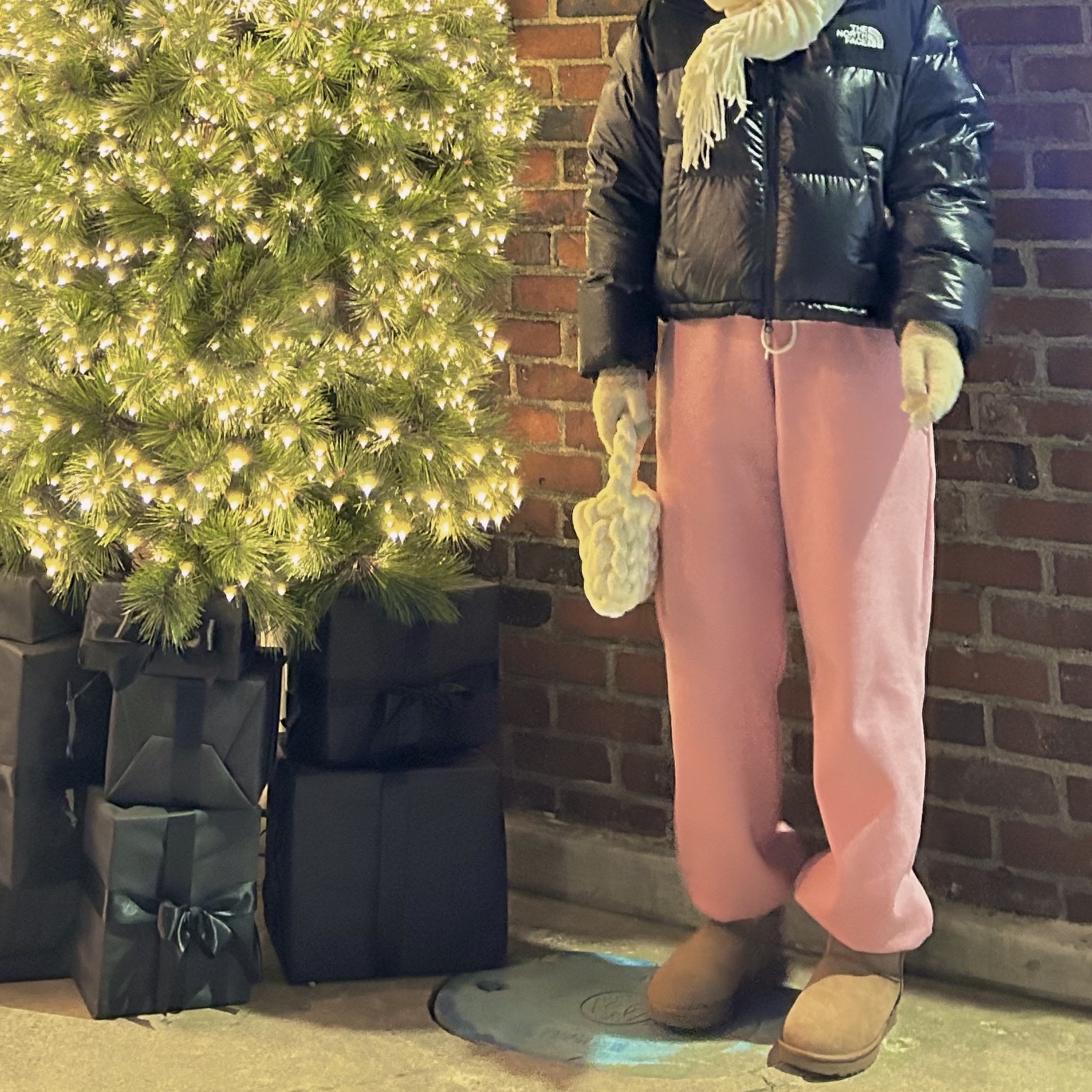 (W) UGG Classic Mini II Boots Chestnut, (W) The North Face White Label Novelty Nuptse Down Jacket Black 착용 스타일