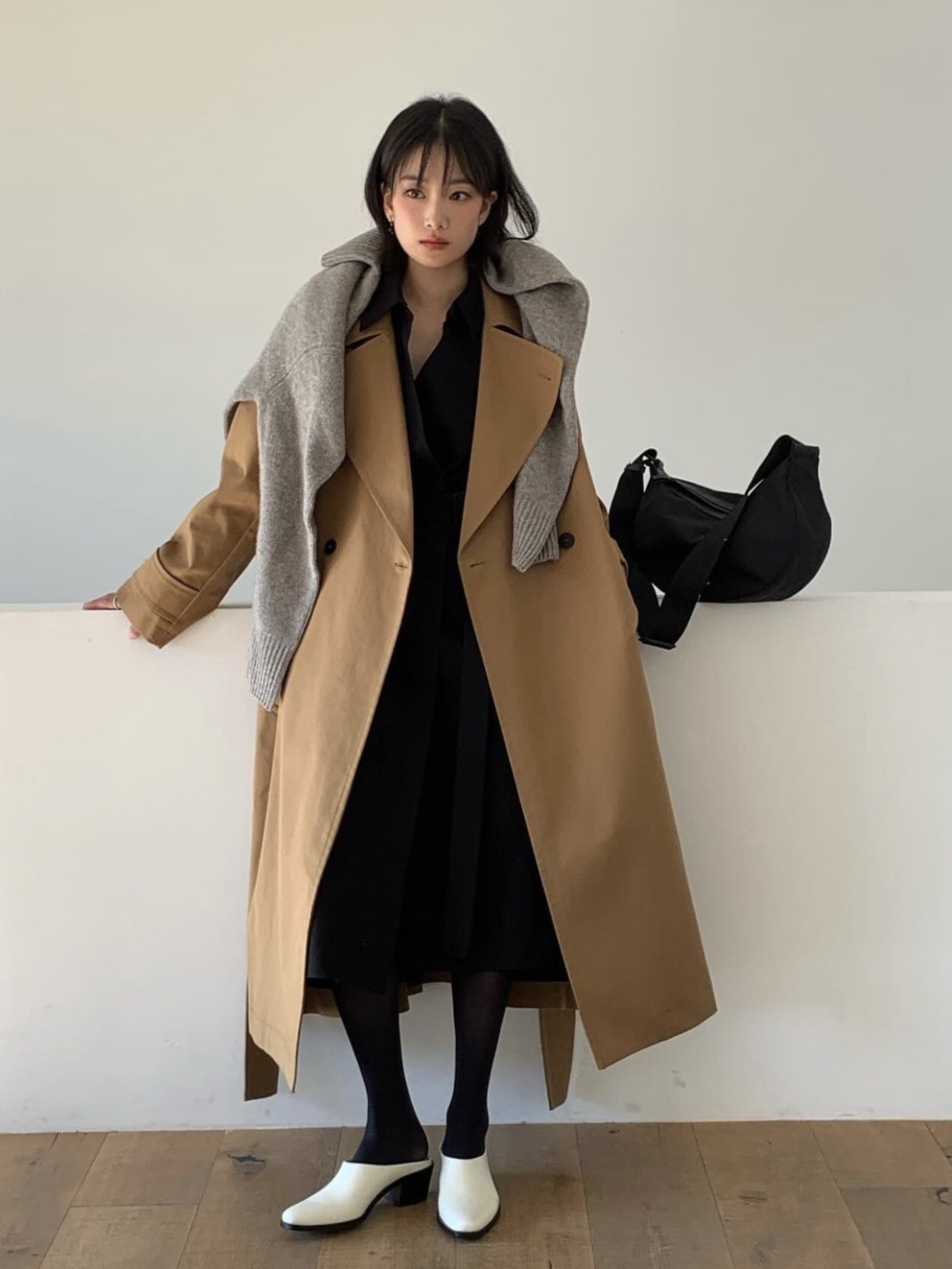 (W) Zara x Studio Nicholson Oversize Trench Coat Brown Blue 착용 스타일