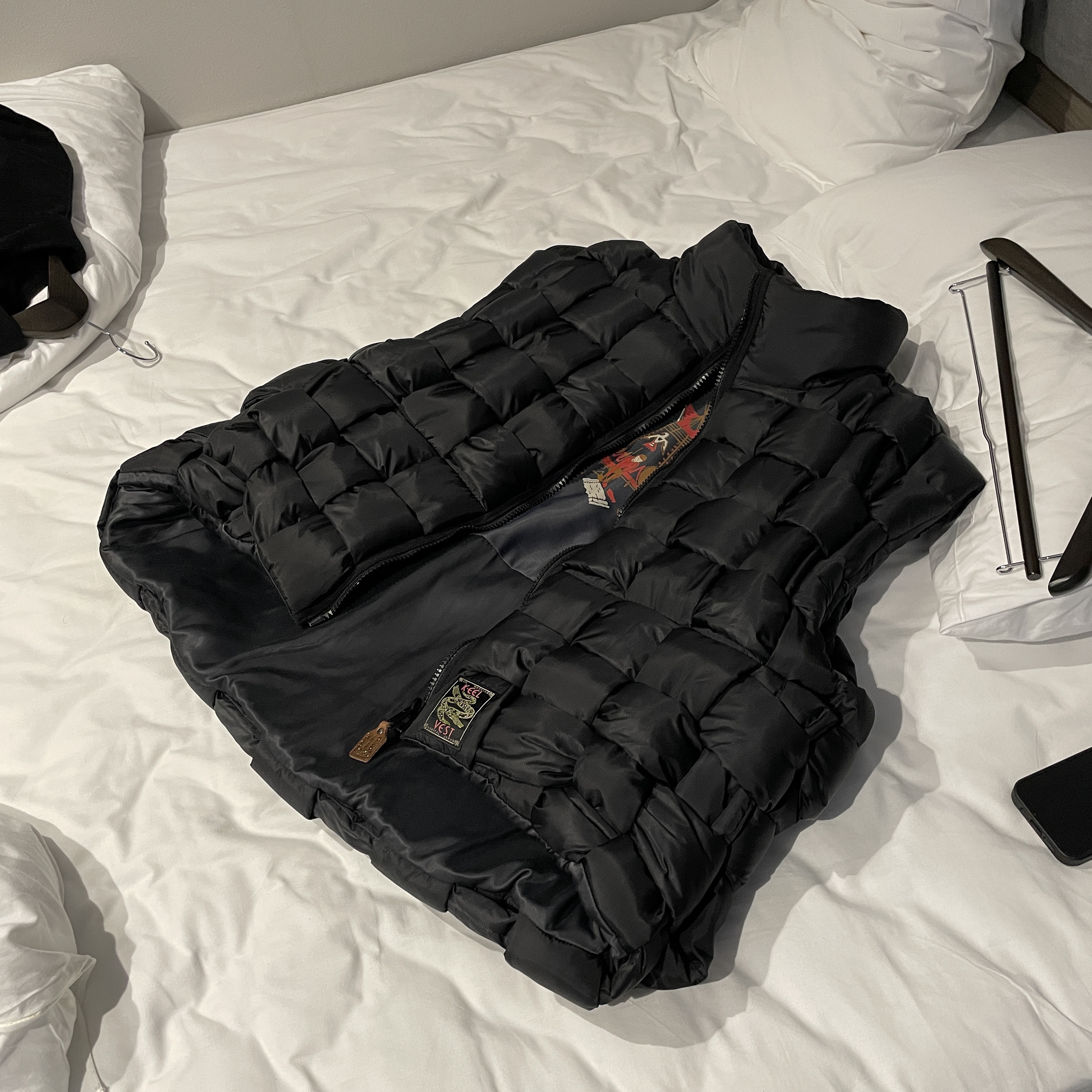 Kapital Ripstop Nylon Keel Weaving Vest Black 착용 스타일 - 2
