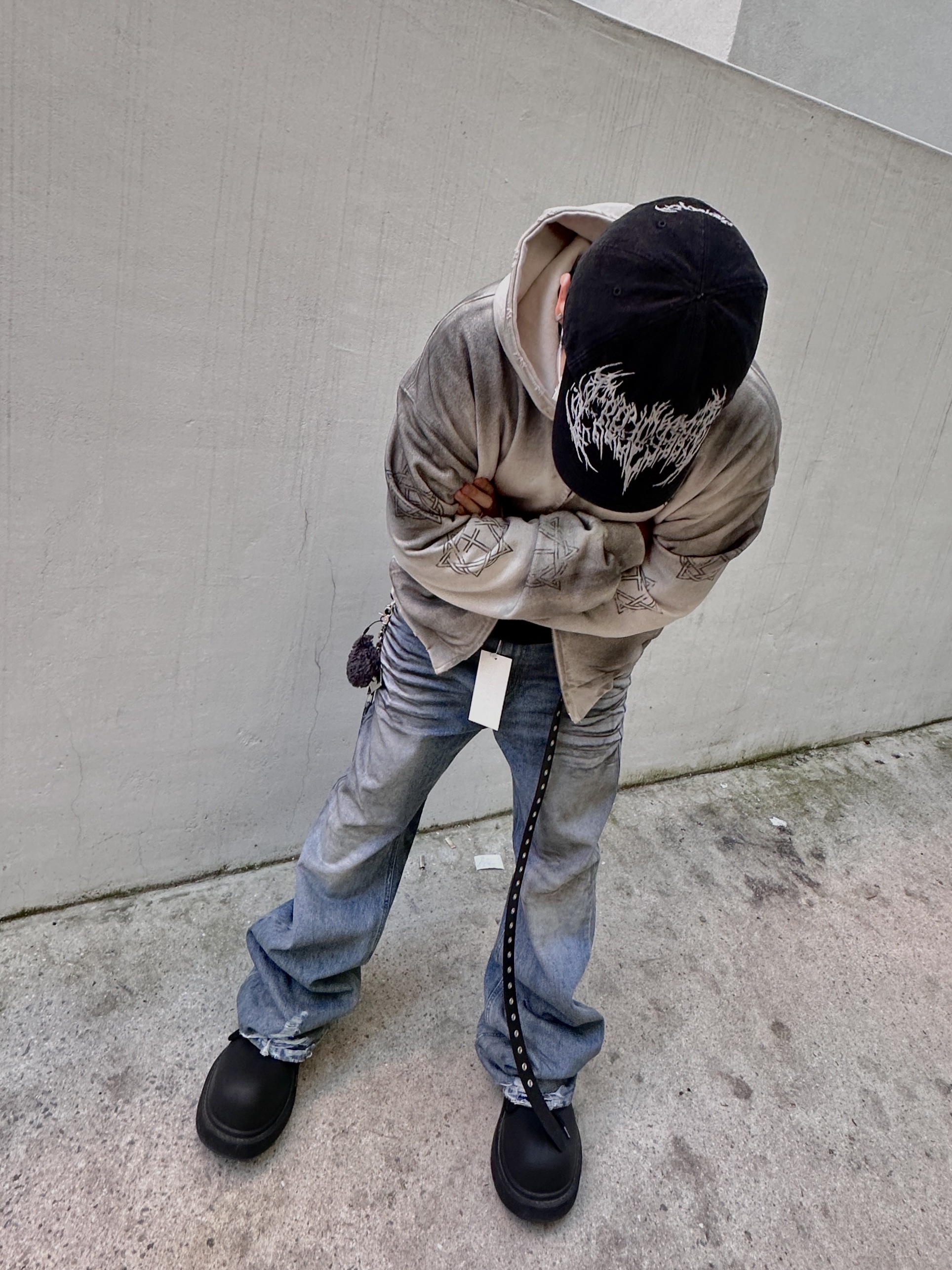 Project G/R Furious Logo Applique Zip Hoodie Grey - 10 Corso Como Exclusive, Project G/R Flare Jeans Blue 착용 스타일 - 2