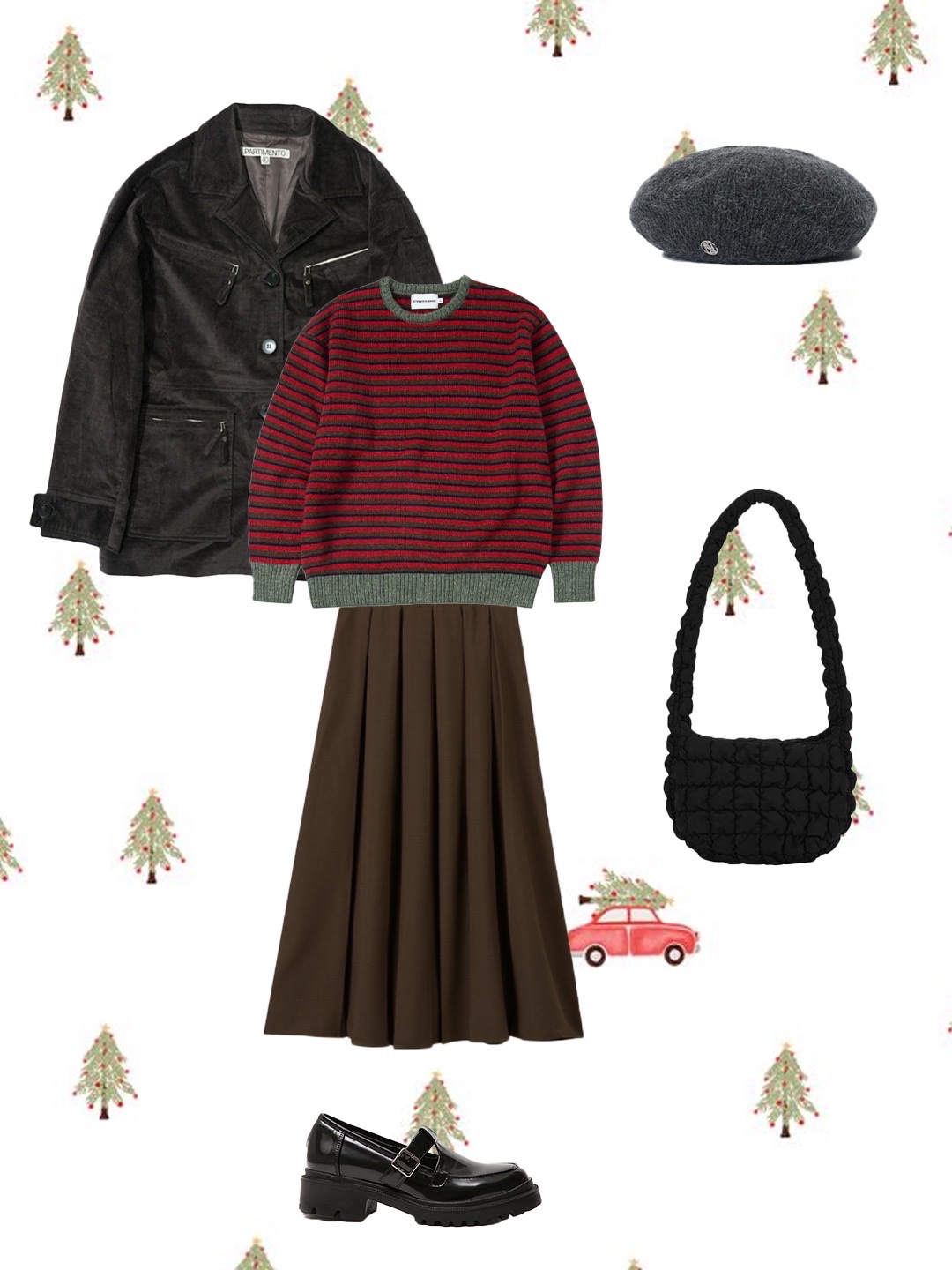 Thevinylhouse Mohair Multi Striped Sweater Red, COS Quilted Messenger Bag Black 착용 스타일 - 2