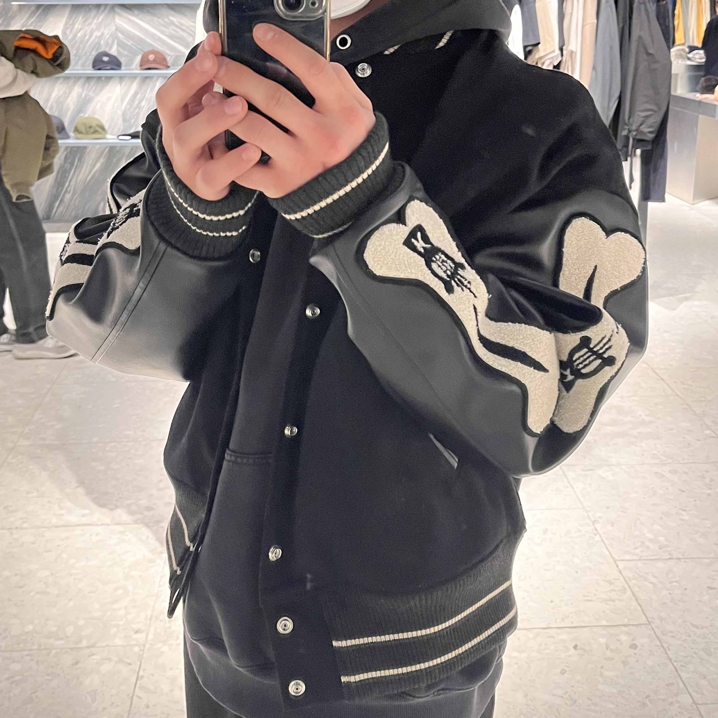 Kapital Wool I-Five Varsity Jacket Black 착용 스타일 - 2