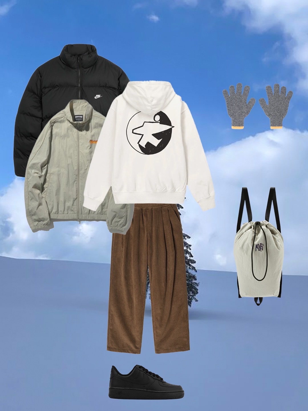 Stussy World Tour Crew Pigment Dyed Black, Patagonia Range Earflap Cap Penguin Squawk 착용 스타일 - 5