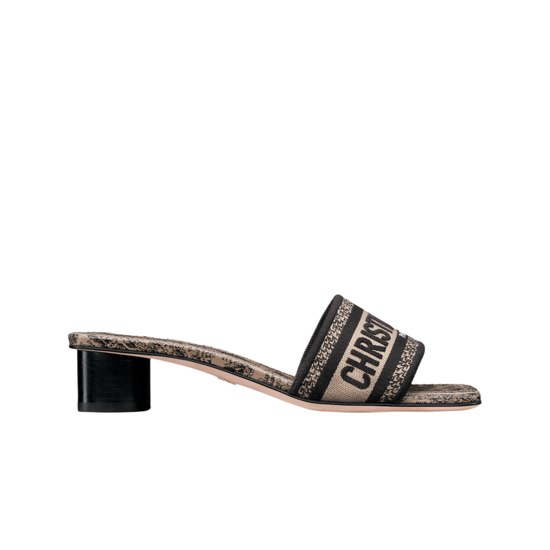 (W) Dior Dway Heeled Slide Cotton Embroidered with Plan de Paris Motif Beige Black 상세 이미지 1