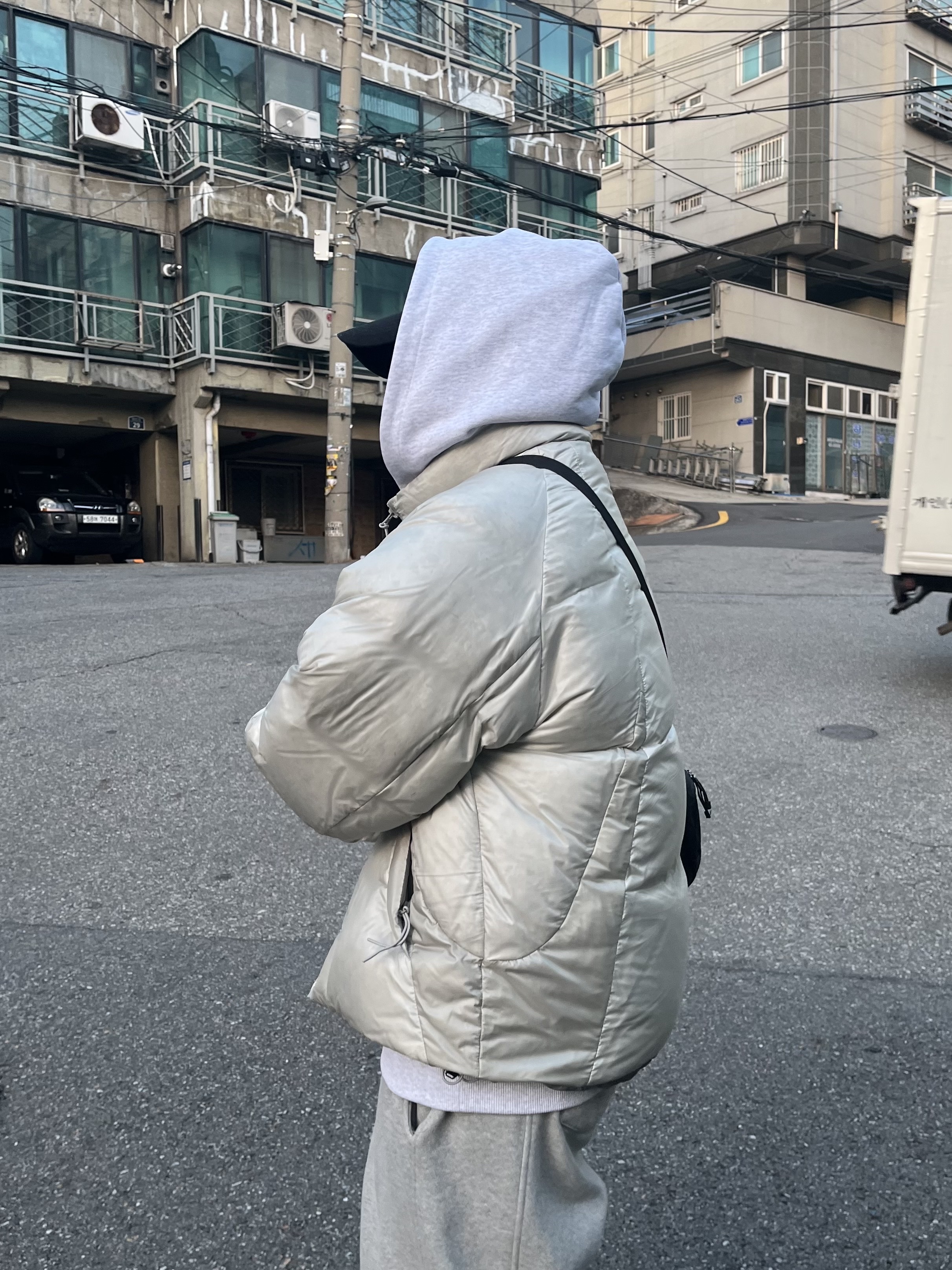 Sansan Gear Puffer Jacket Light Grey - 23FW, (W) Balenciaga 3XL Sneakers Light Beige 착용 스타일 - 1