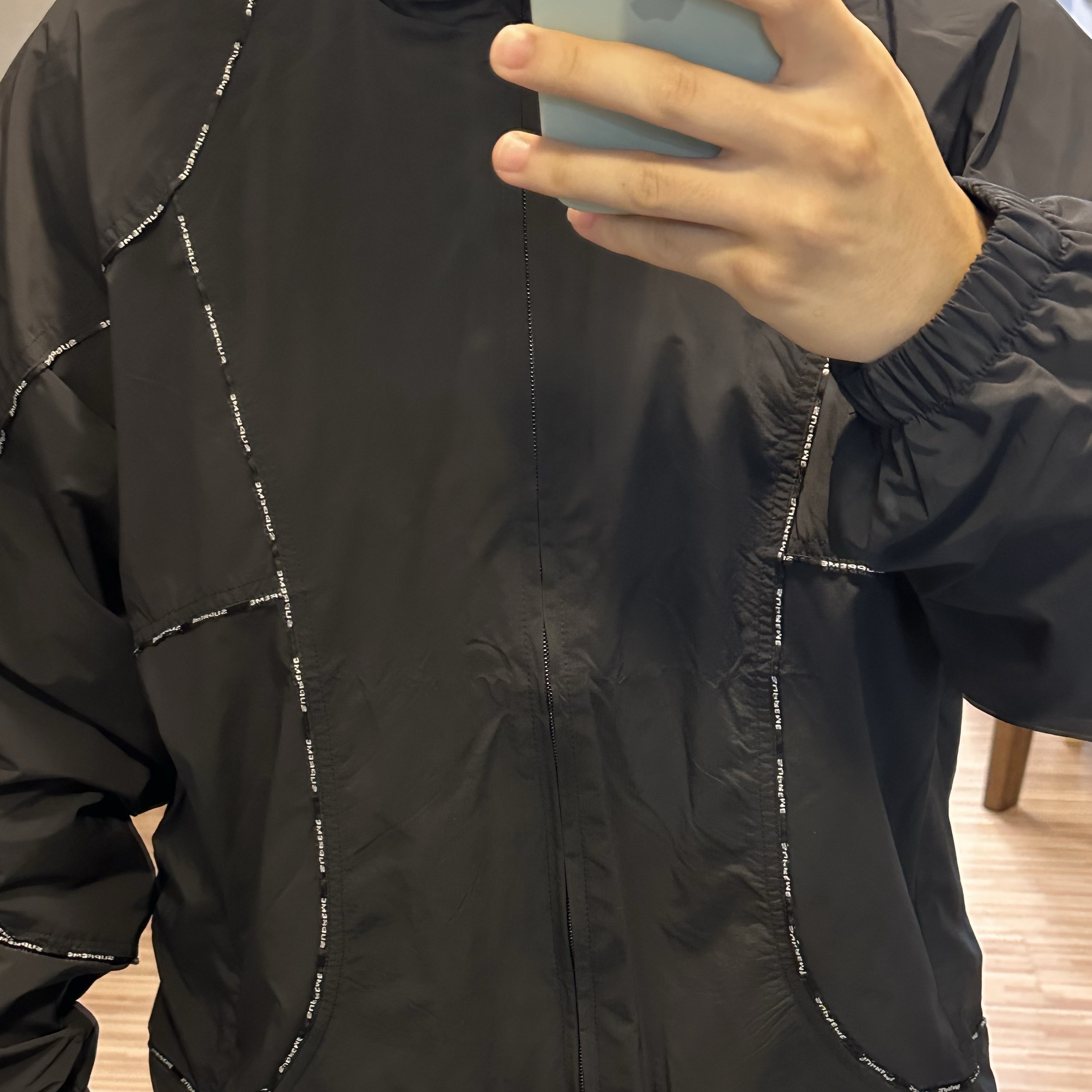 Supreme Logo Piping Hooded Track Jacket Black - 23FW 착용 스타일