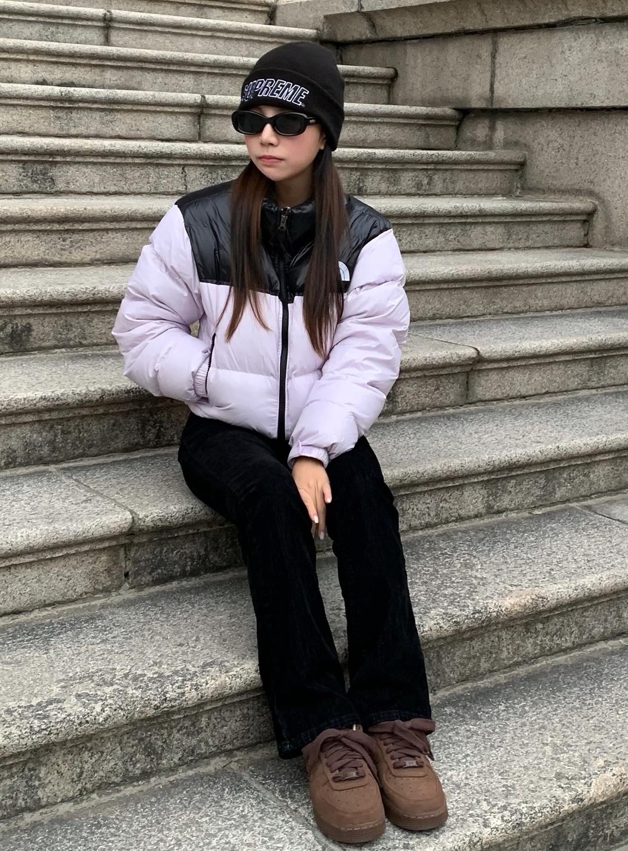Supreme Slant Beanie Black - 23FW, (W) The North Face Nuptse Short Jacket Lavender Fog 착용 스타일 - 2