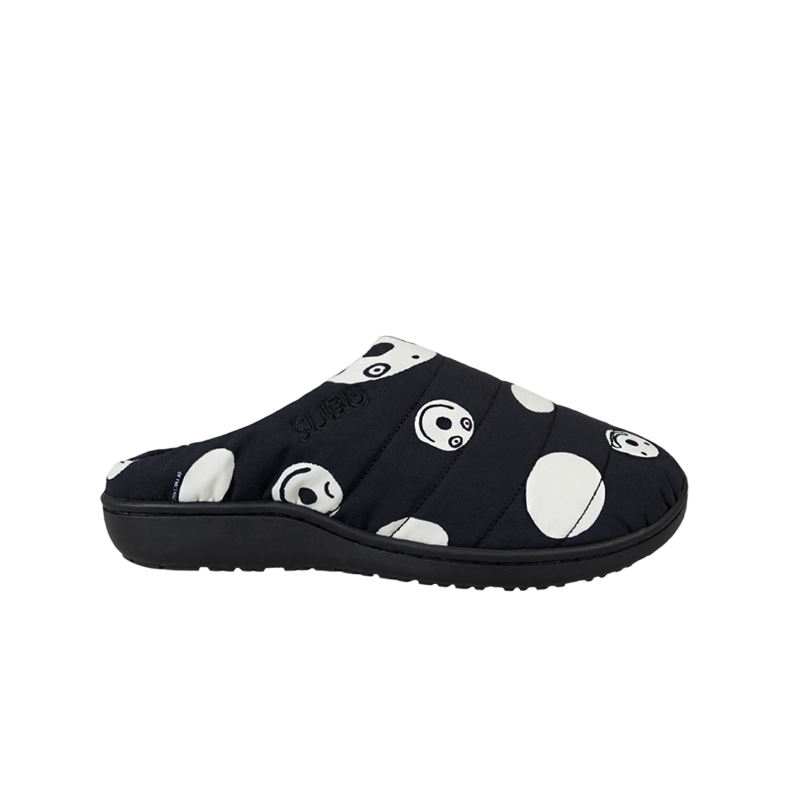 스부 x 10 꼬르소 꼬모 스마일 프린트 퀼티드 나일론 슬리퍼 블랙
