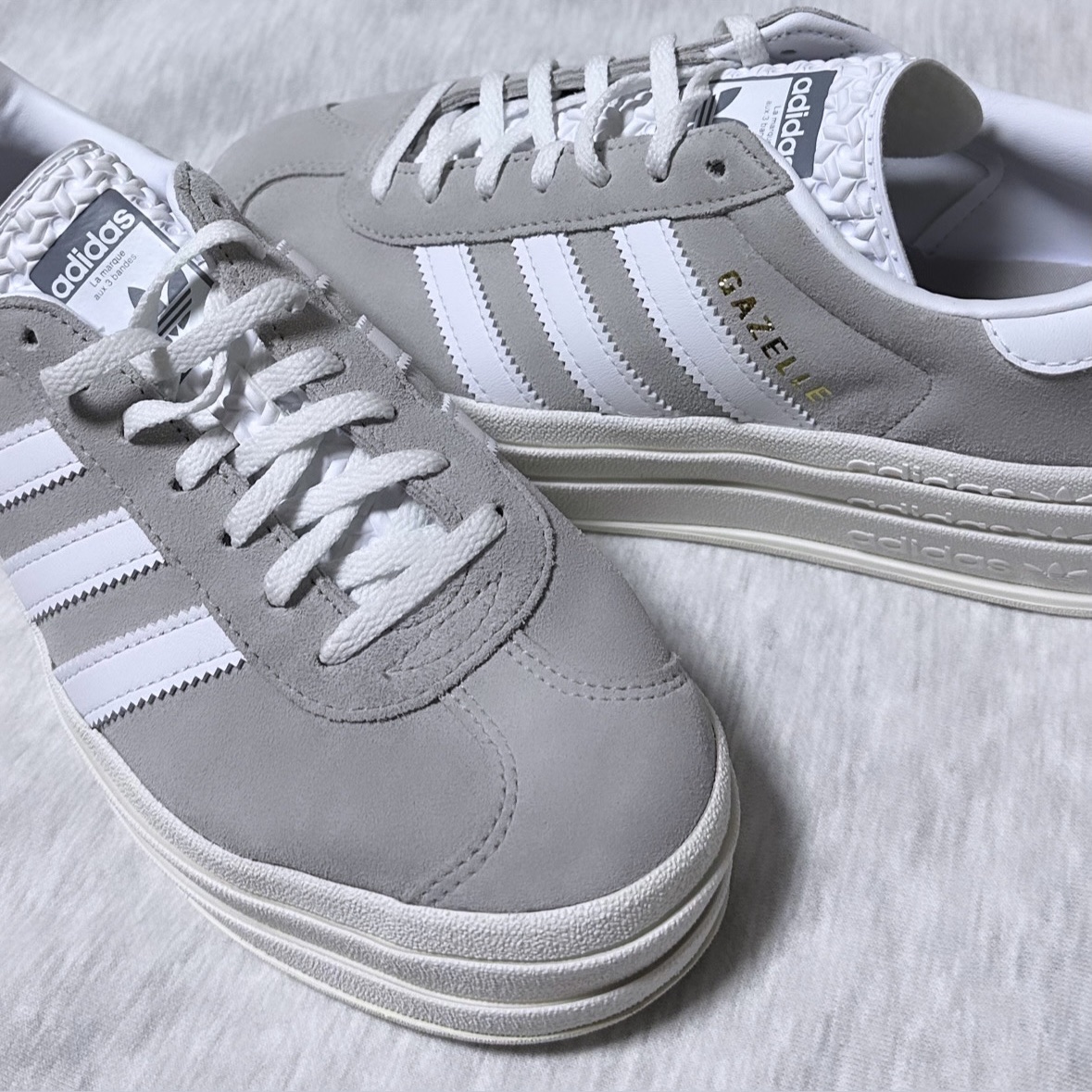(W) Adidas Gazelle Bold Grey Cloud White 착용 스타일