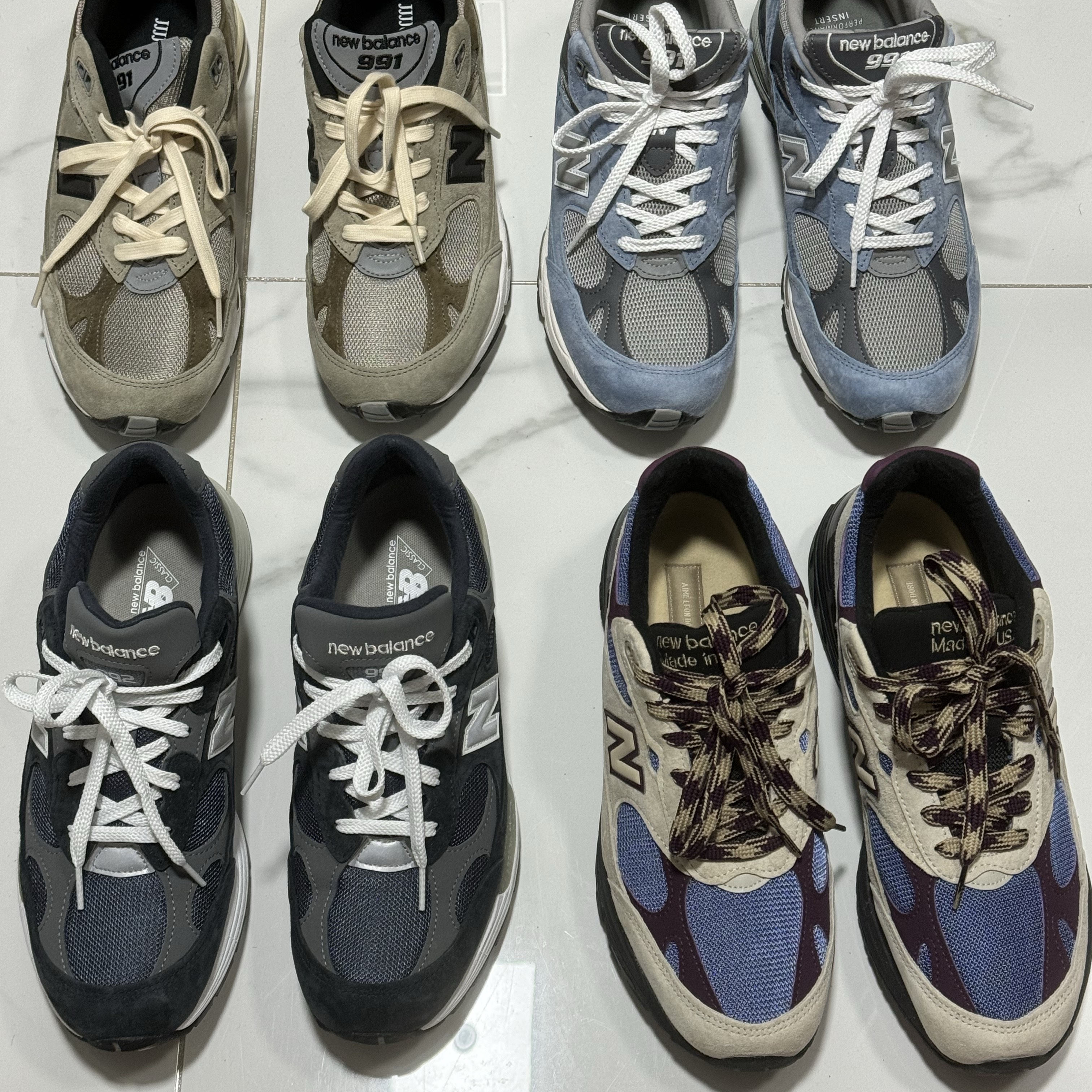 New Balance x Aime Leon Dore 993 Made in USA Taupe, New Balance 991 Made in UK Dusty Blue 착용 스타일