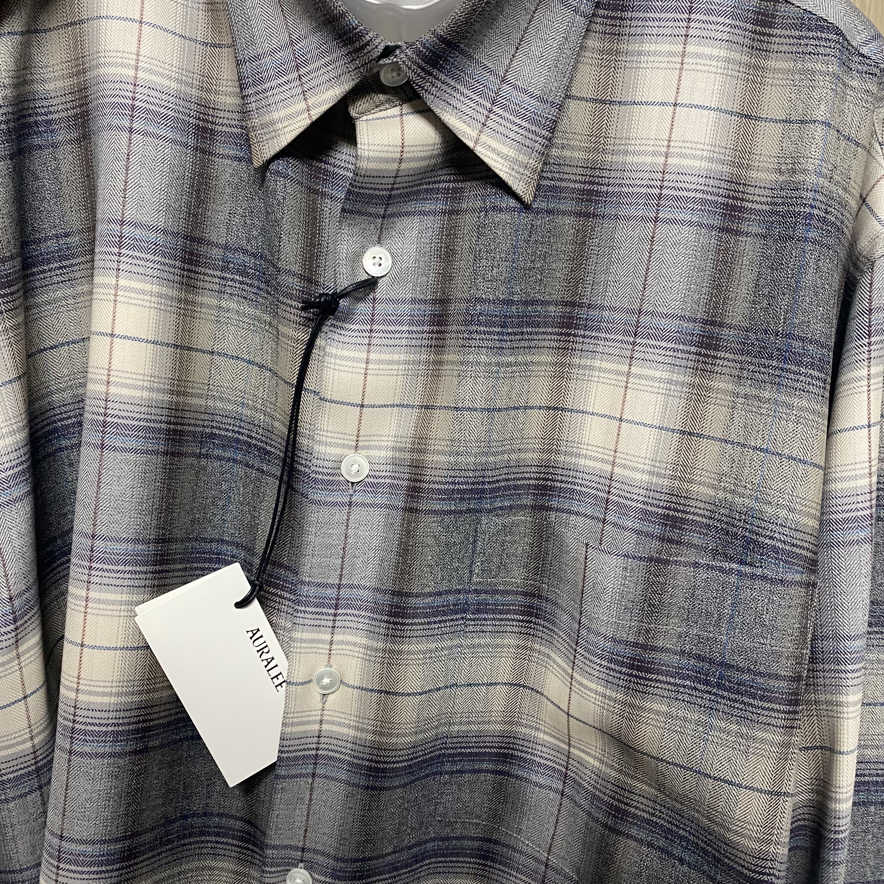 Auralee Super Light Wool Check Shirt Grey Check - 23AW 착용 스타일