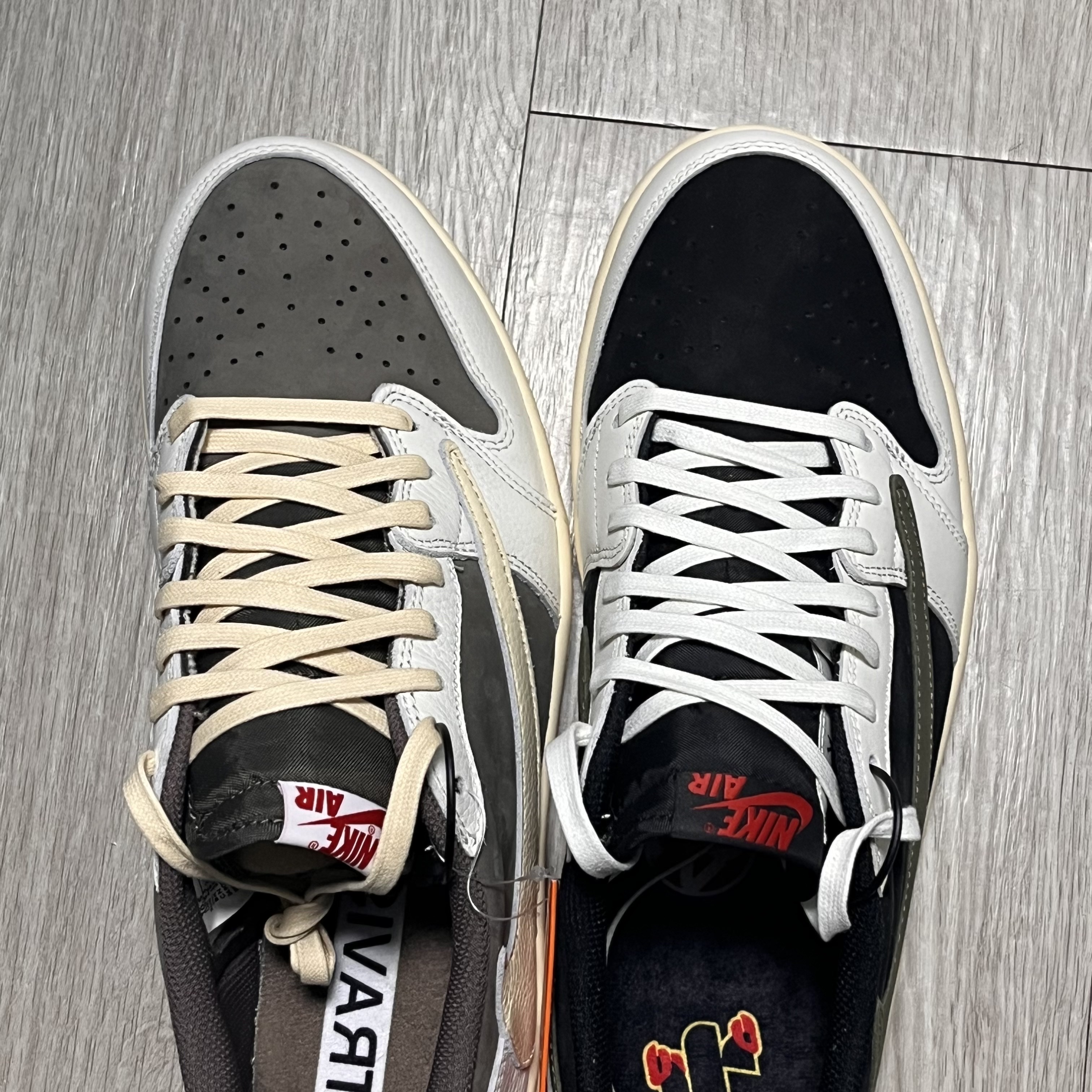 (W) Jordan 1 x Travis Scott Retro Low OG SP Medium Olive, Jordan 1 x Travis Scott Retro Low OG SP Sail and Ridgerock 착용 스타일