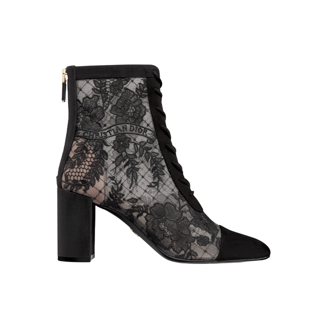 (W) Dior Naughtily-D Heeled Ankle Boot Transparent Mesh Black Roses Motif 상세 이미지 1