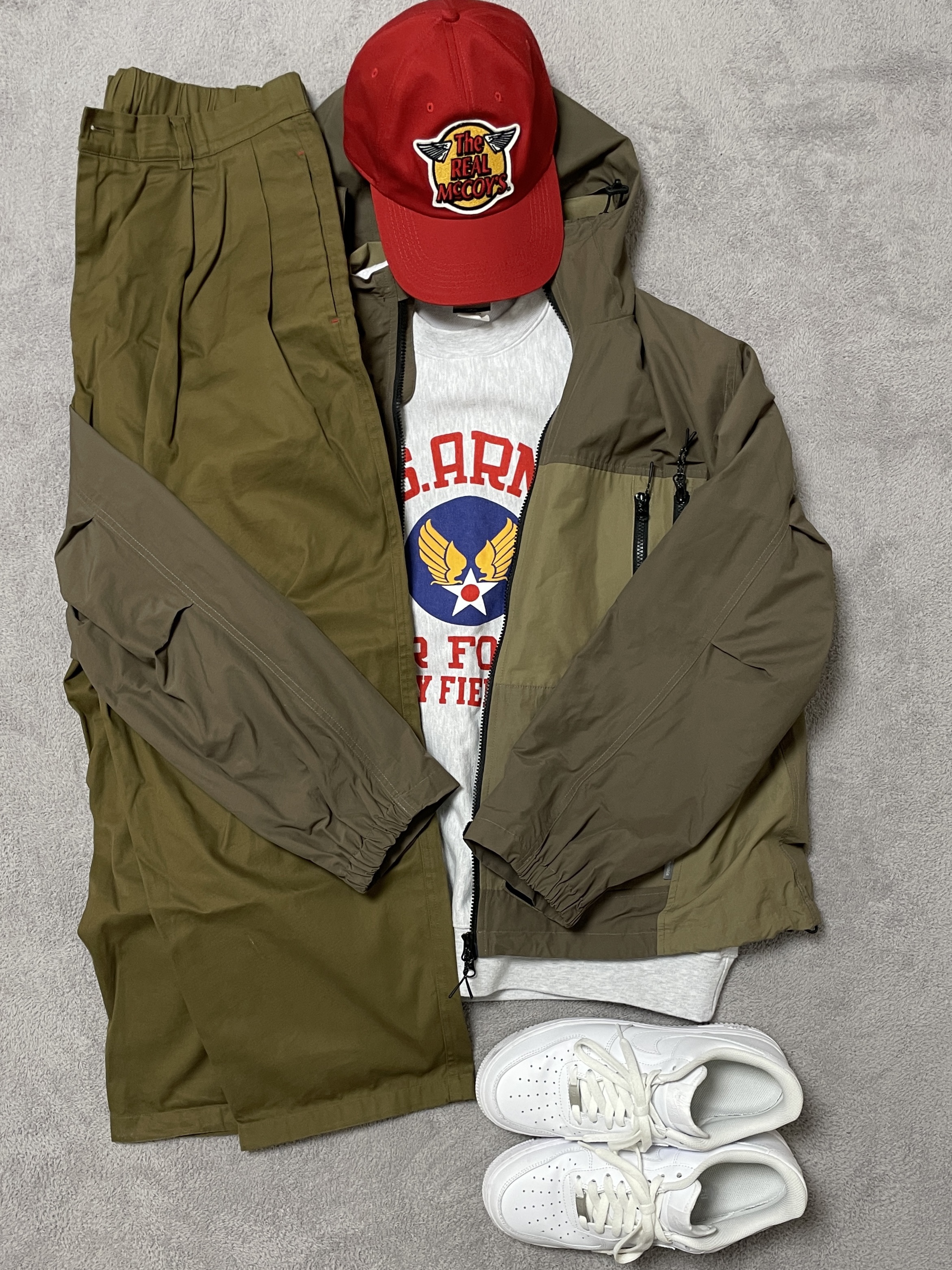 The Real McCoy's Logo Baseball Cap Red, Nike Air Force 1 '07 Low White 착용 스타일 - 5