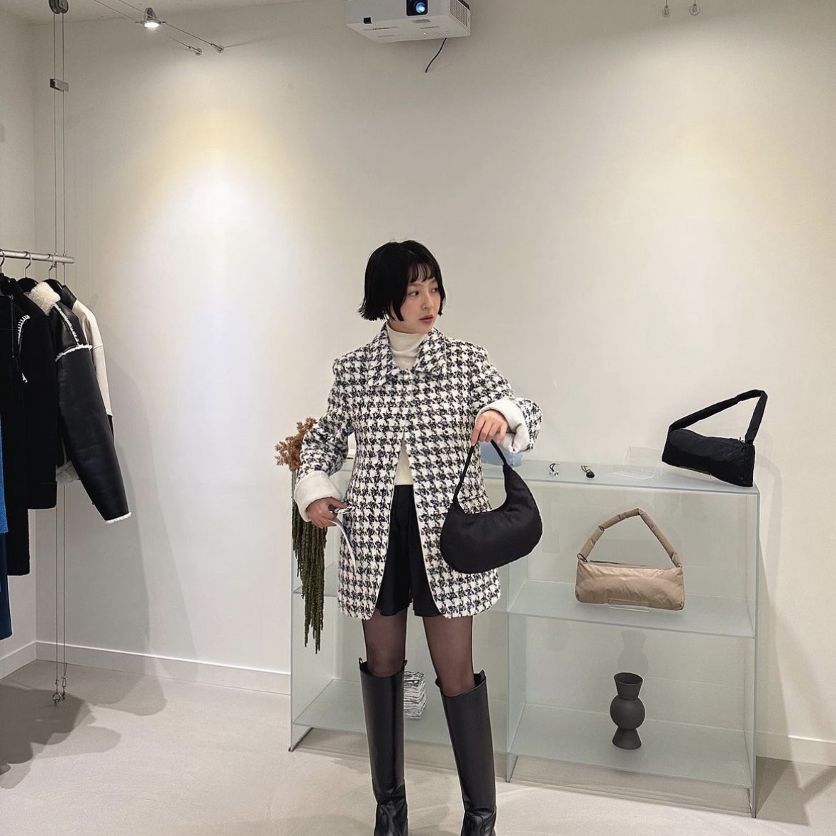 En Or Women SuedeLined Shearing Coat Ivory 착용 스타일 - 4