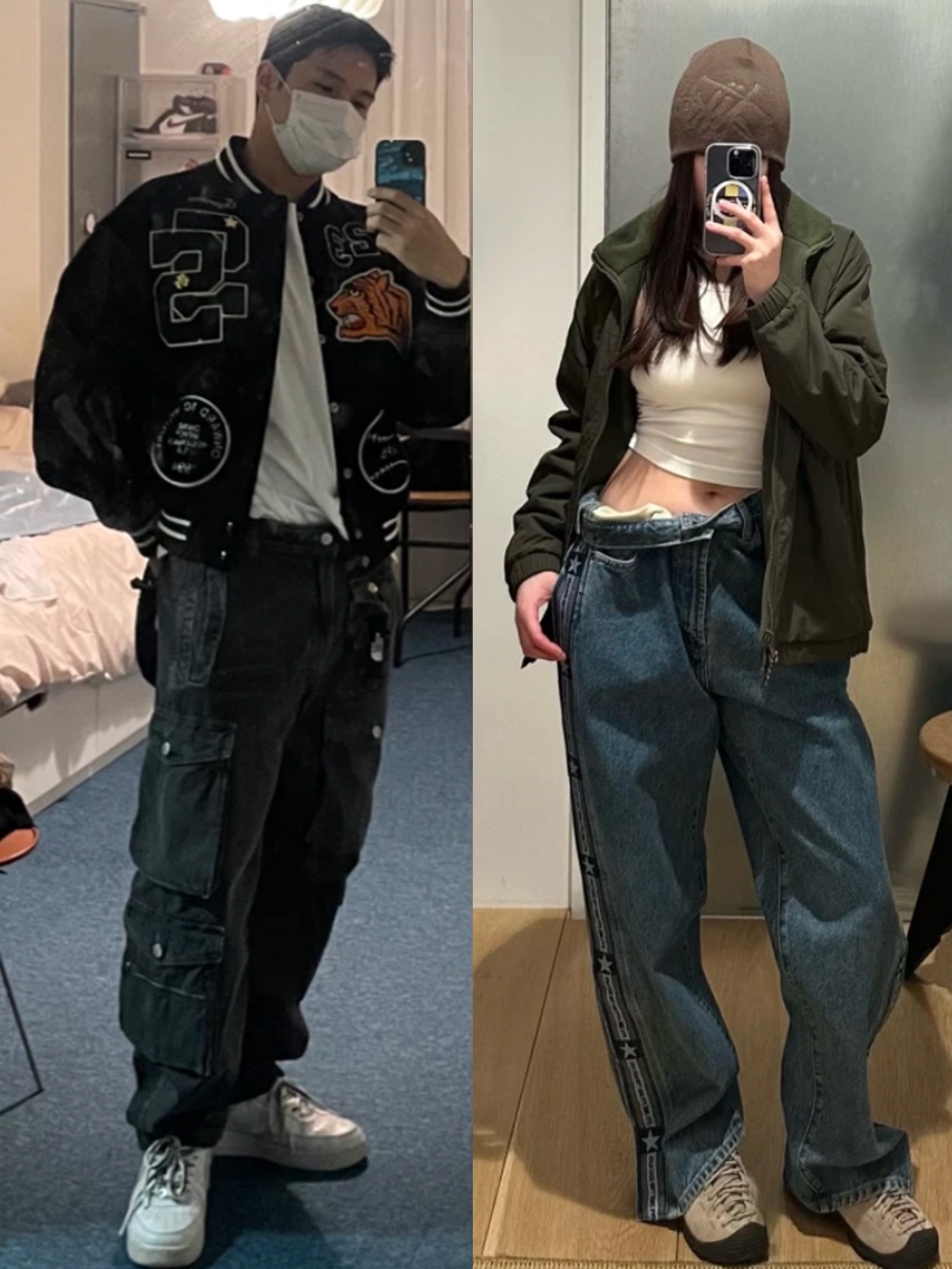 Supreme S Logo Zip Up Hooded Sweatshirt Black - 23FW, Supreme Snap Off Baggy Jean Washed Blue - 23FW 착용 스타일 - 2