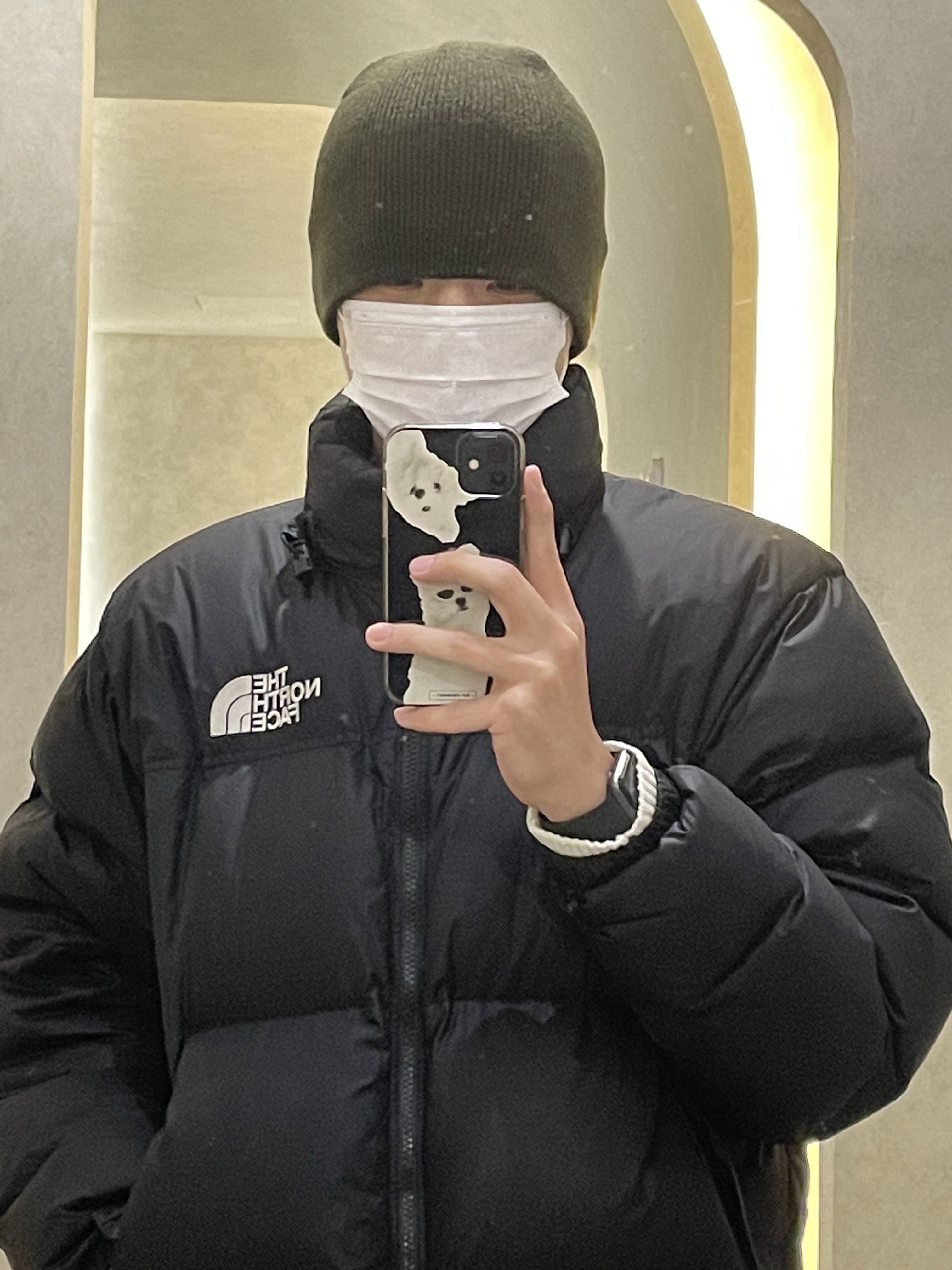 The North Face 1996 Retro Nuptse Jacket Black, Nike Dunk Low Retro Black 착용 스타일 - 2