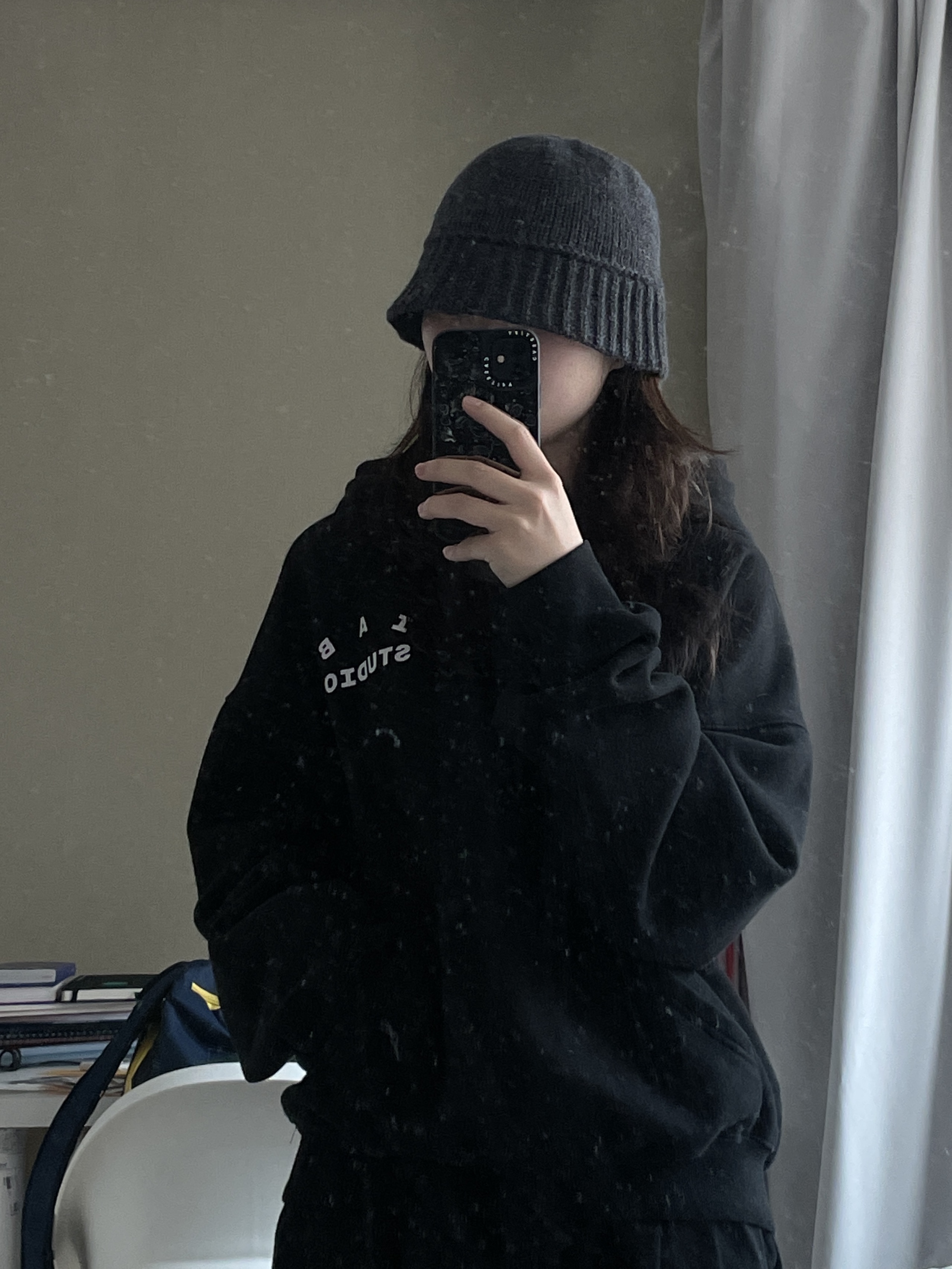 IAB Studio Hoodie Black White, Casetify x IAB Studio iPhone Black Monogram Logo Impact Case Black 착용 스타일