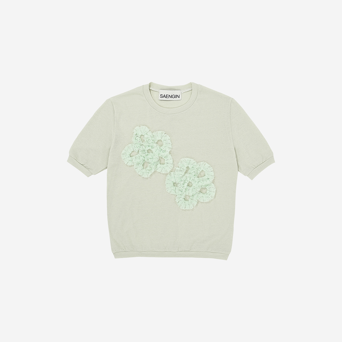 23SPTP001 Saenginstudios Flower Lace Hlaf Knit Mint