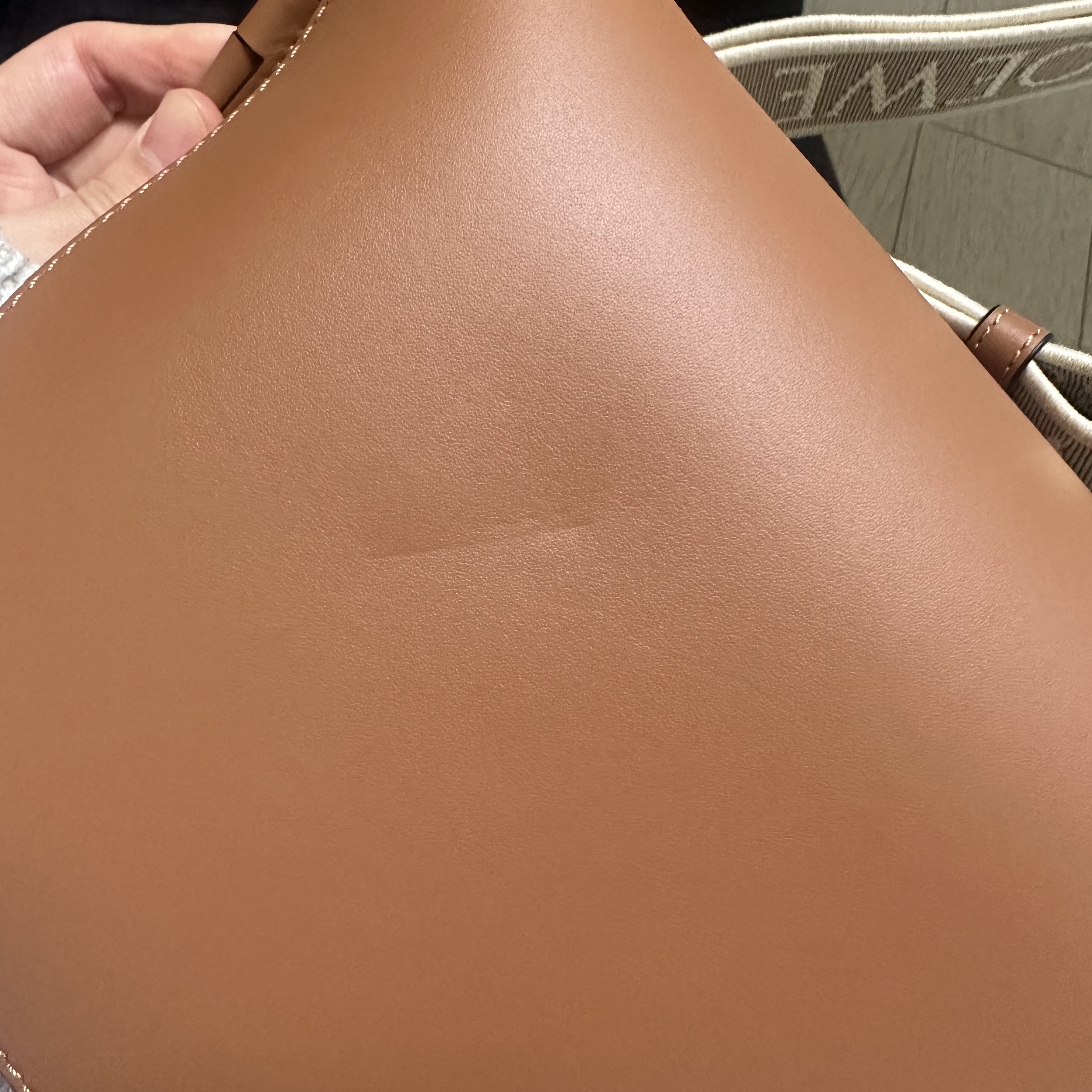 Loewe Small Gate Bag In Soft Calfskin and Jacquard Tan, Loewe Small Gate Bag In Pebble Grain Calfskin Tan 착용 스타일