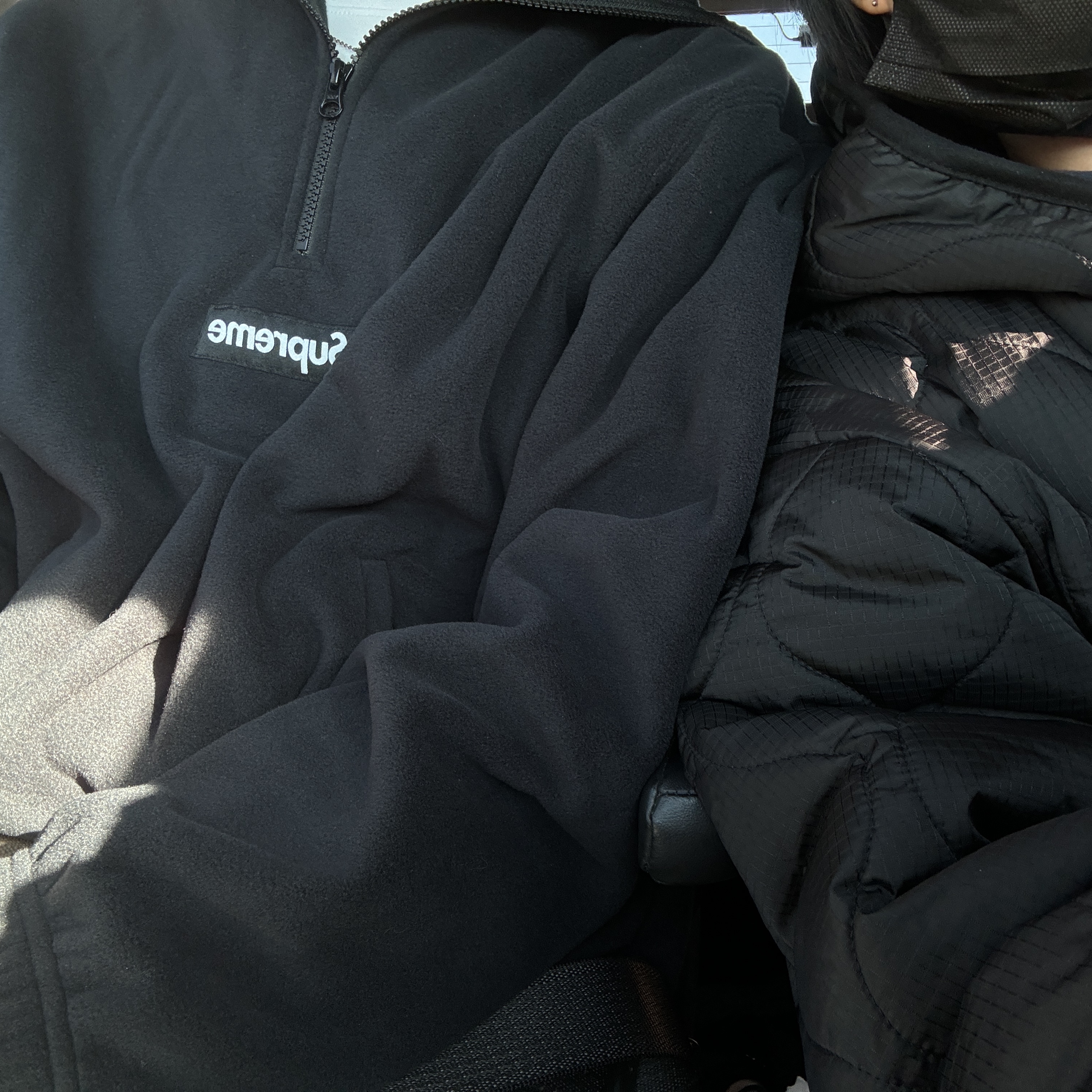 Supreme Polartec Facemask Half Zip Hooded Sweatshirt Black - 23FW 착용 스타일 - 1