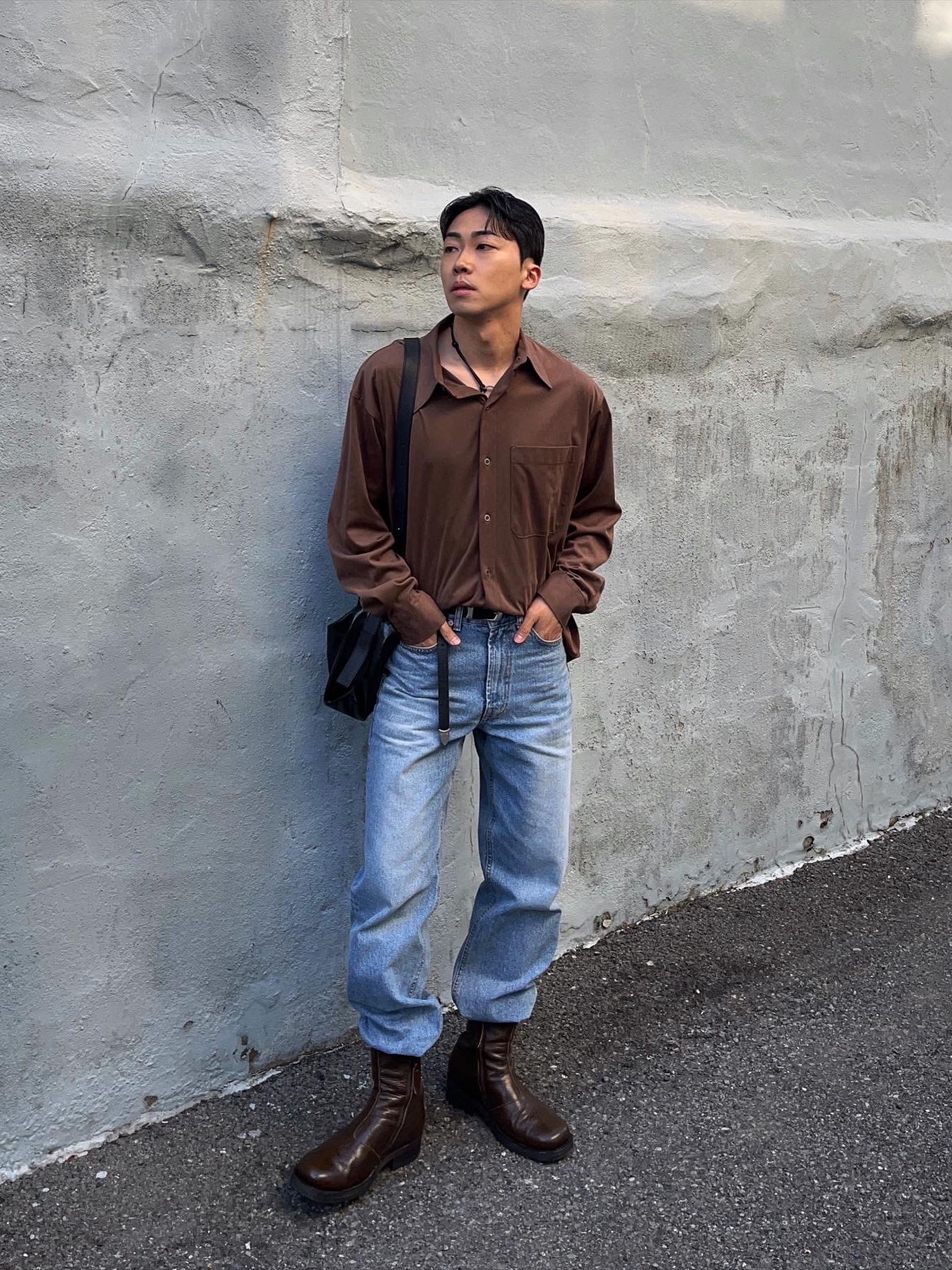 Our Legacy Camion Boot Olive Leather 착용 스타일